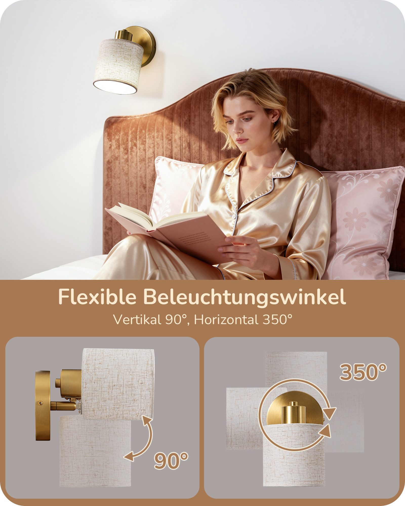 EDISHINE Wandleuchte 2er Set moderner Innen-Wandleuchten, LED wechselbar, 3000K-6500K, Stufenlos dimmbar, 3 Lichtfarben, inkl. Glühbirnen und Fernbedienung