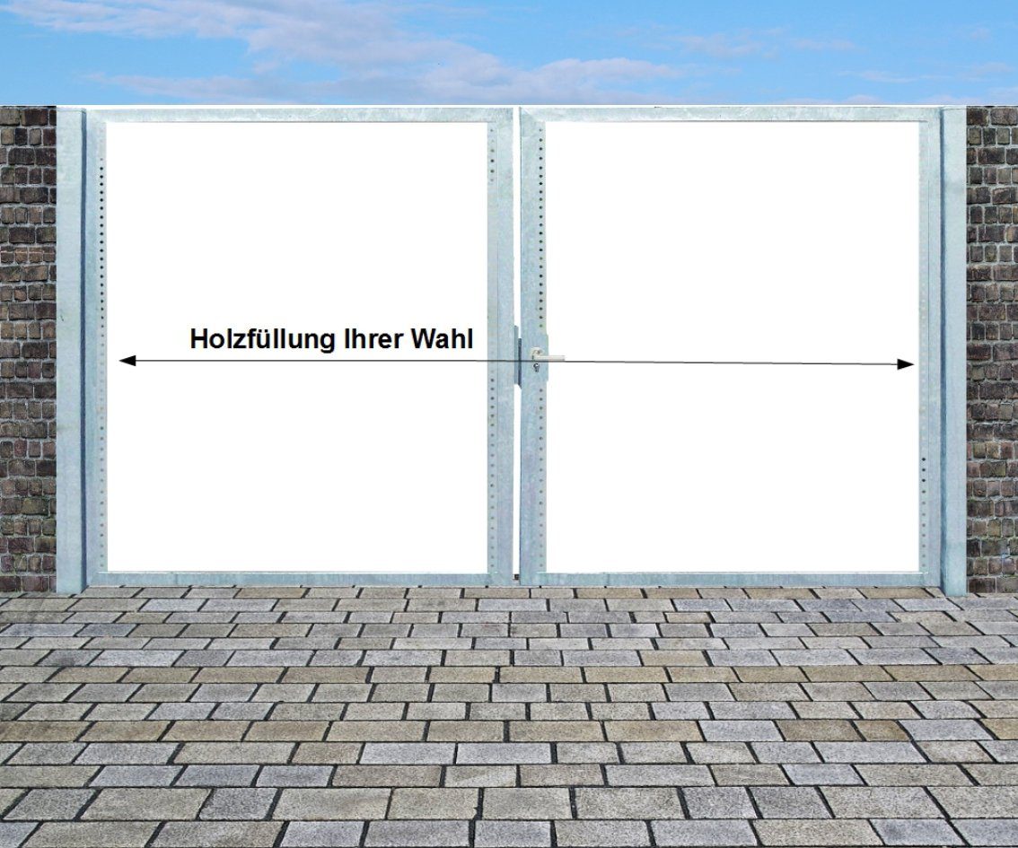 SRM Design Zaundoppeltür Einfahrtstor Qs Tor Verzinkt Ohne Holzfüllung 2-flügelig 400x180cm