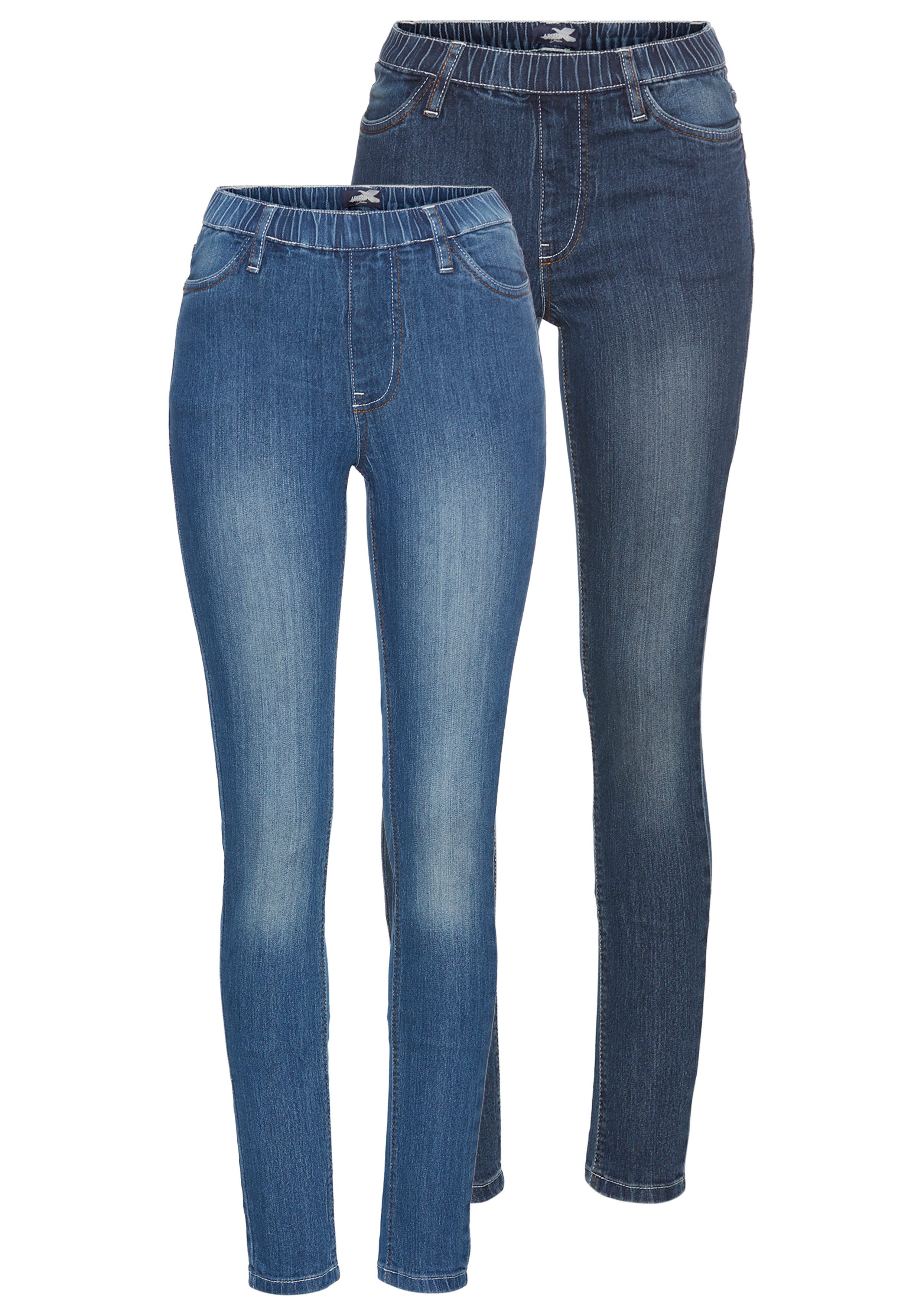 Arizona Jeansjeggings (Packung, 2er-Pack) enge Passform, Röhrenjeans, Used-Look-Waschung, hohe Leibhöhe