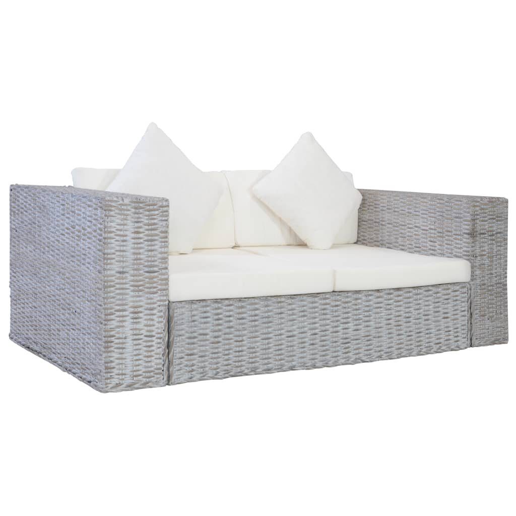 vidaXL Sofa 2-Sitzer-Sofa mit Kissen Grau Natürliches Rattan