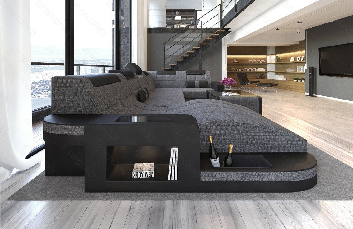 Sofa Dreams Wohnlandschaft Polster Stoffsofa wahlweise Bettfunktion U Couch grau-schwarz Form H Wave Strukturstoff mit Sofa