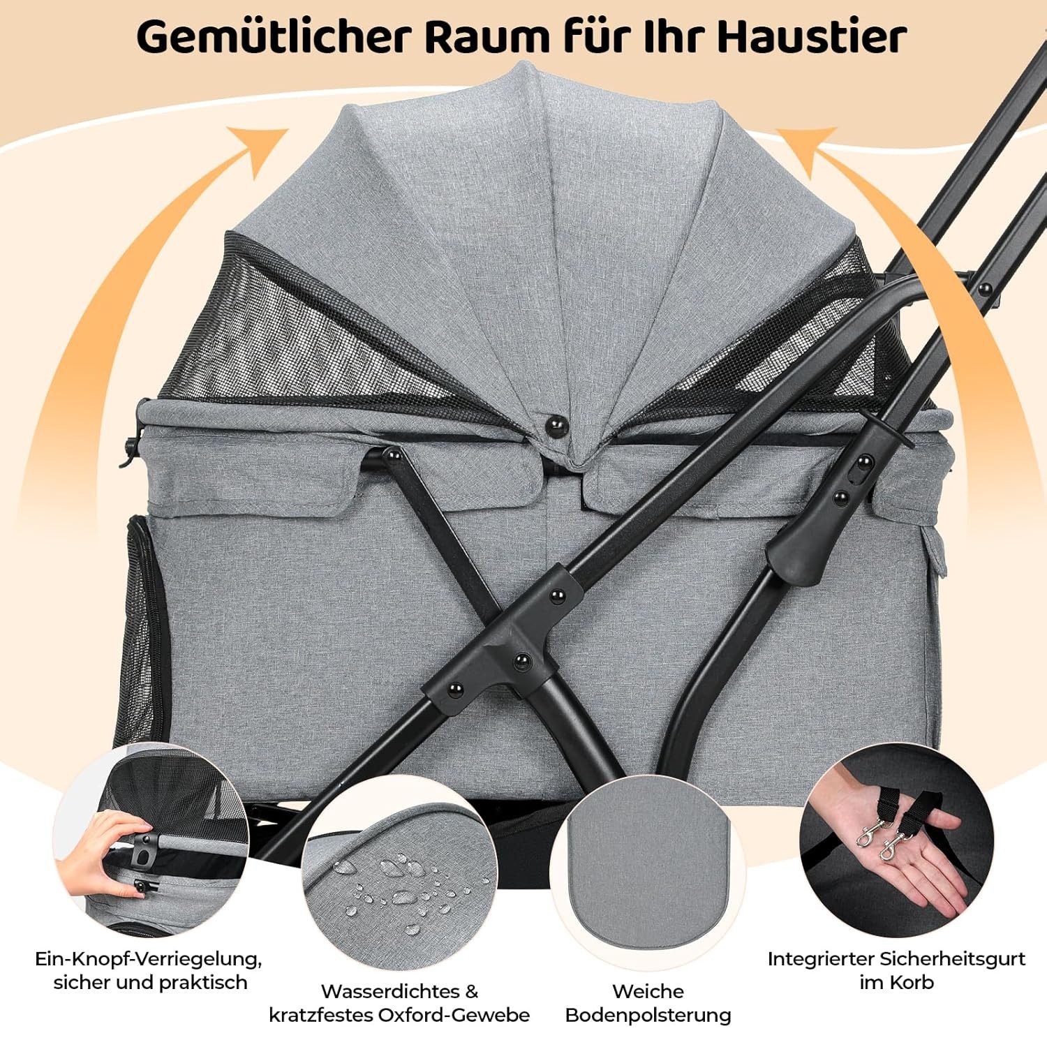 TLGREEN Hundebuggy One-Touch Faltbarer bis 20 kg, (mit 360° Rädern & Belüftungsfenstern), leichter Katzenwagen für kleine Hunde und Katzen