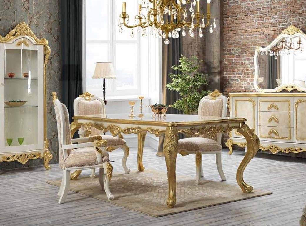 Esszimmer-Set JVmoebel Esstisch Esszimmer Set 4x (Nur Tische Gold + Esstisch Stuhlgruppe Tisch, Weiß Stühle)