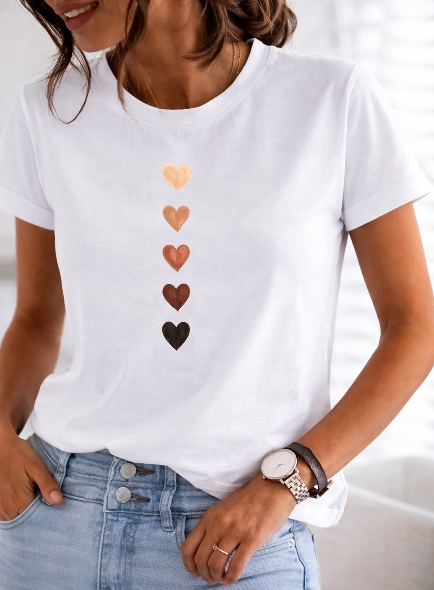 RMK T-Shirt Damen Shirt Classic Basic Herz aus Baumwolle