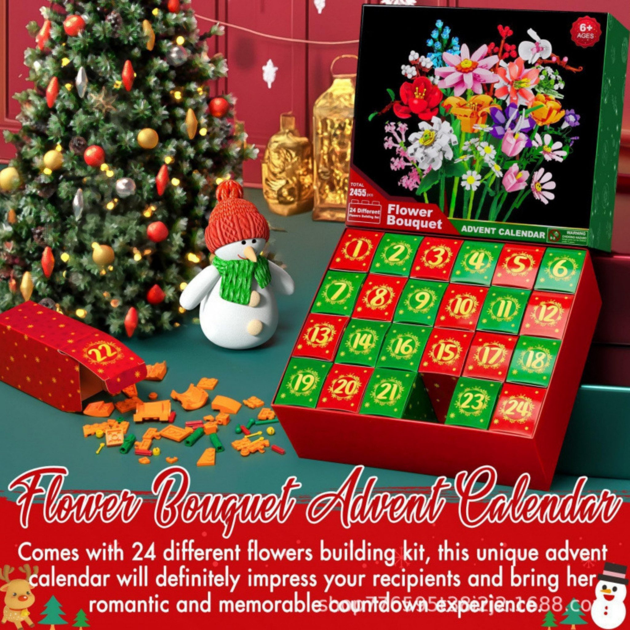 HOMELIVE Adventskalender Sonnenblumen Bouquet Bausteine Blind Box für Frauen Kinder (1-tlg), Künstliche Pflanze Geburtstag Weihnachten Valentinsgeschenke Heimde – Bild 4 von 5
