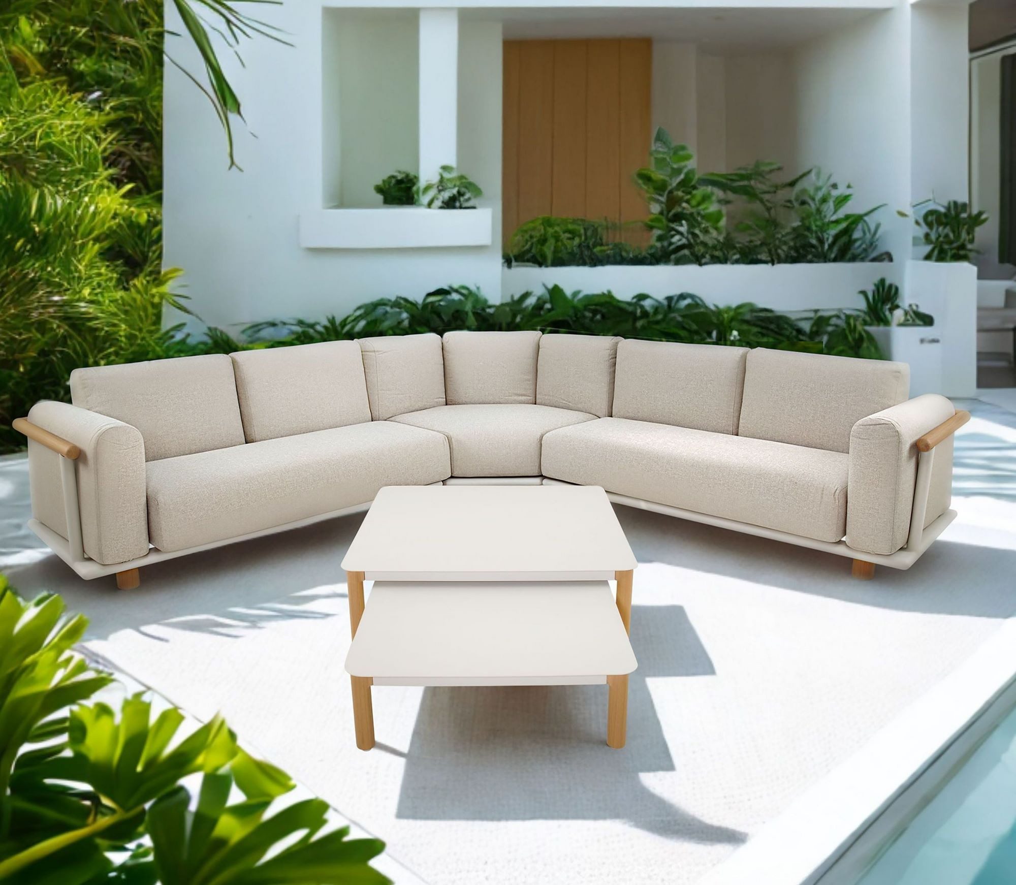 Lesli Living Gartenlounge-Set Lesli Living Eck-Lounge-Set "Mezio" Beige/Holzoptik 274x274 cm