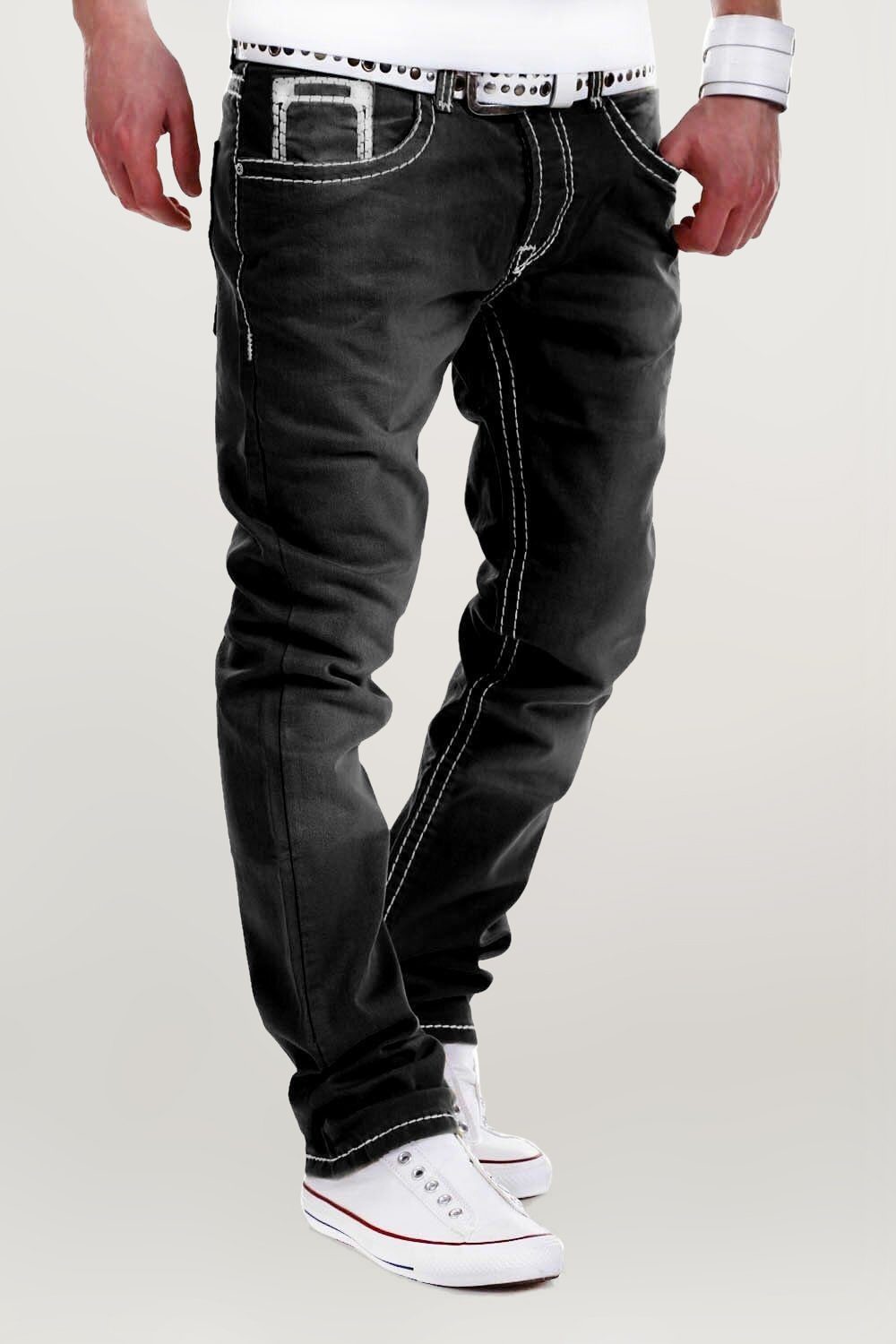dicken behype mit Kontrastnähten Jeans Stitch schwarz Bequeme