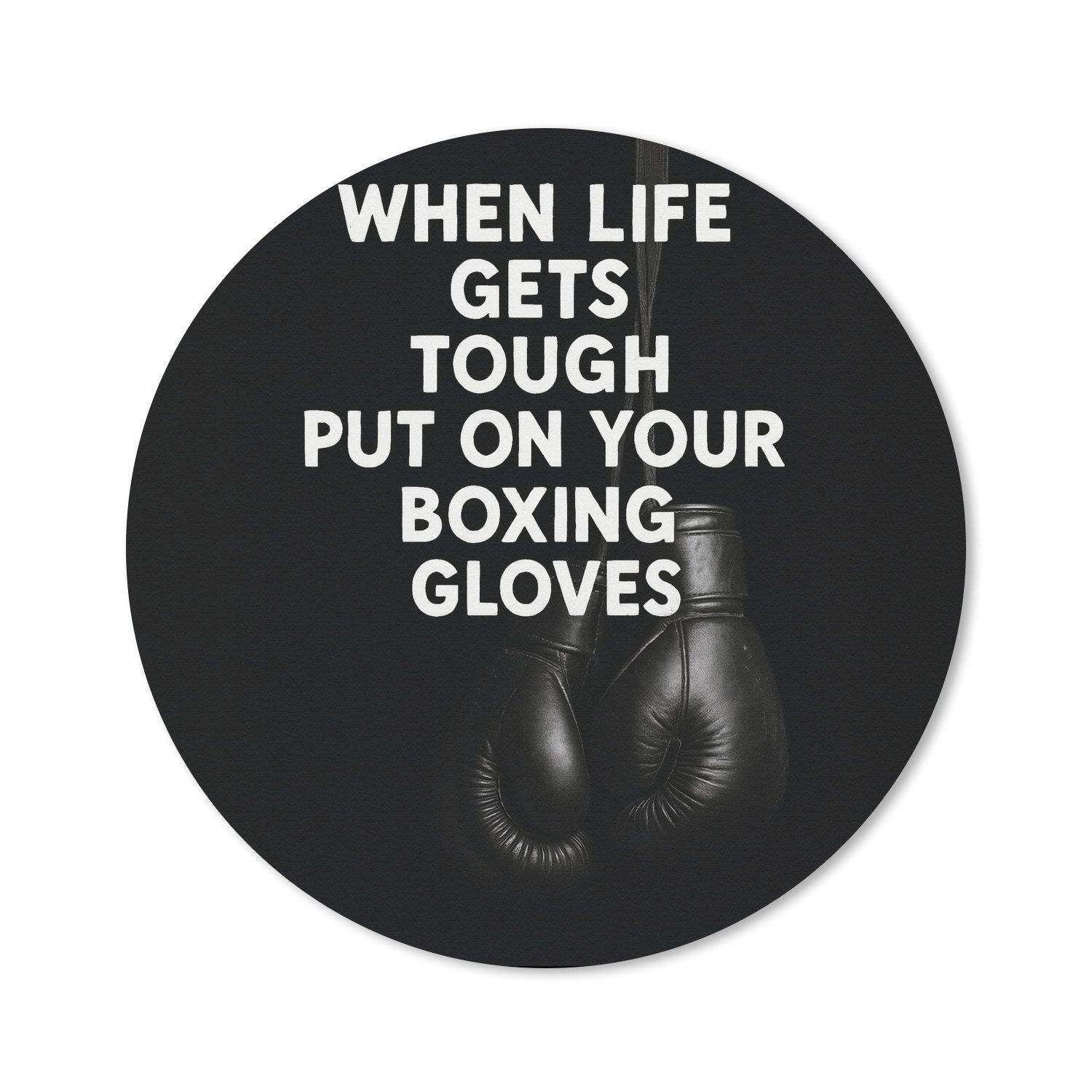 MuchoWow Mauspad Text - Boxhandschuhe - Weiß (1-St), Gaming, Rutschfester Unterseite, Mausunterlage, Rund 50x50 cm