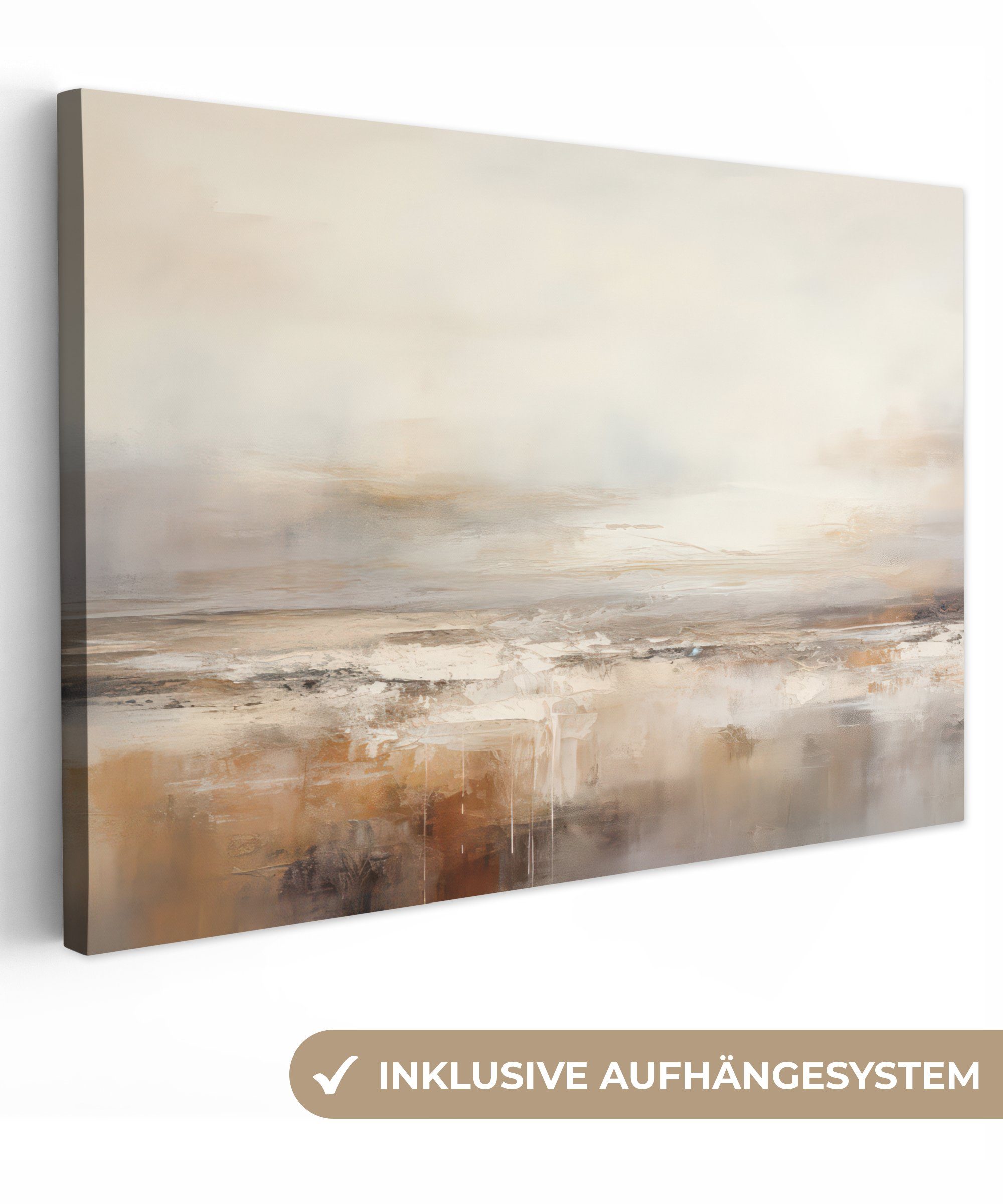 - Abstrakt, - 30x20 Aufhängefertig, Leinwandbild Wandbild Kunst - cm - Wanddeko, St), Grau OneMillionCanvasses® (1 Braun Industriell Leinwandbilder,