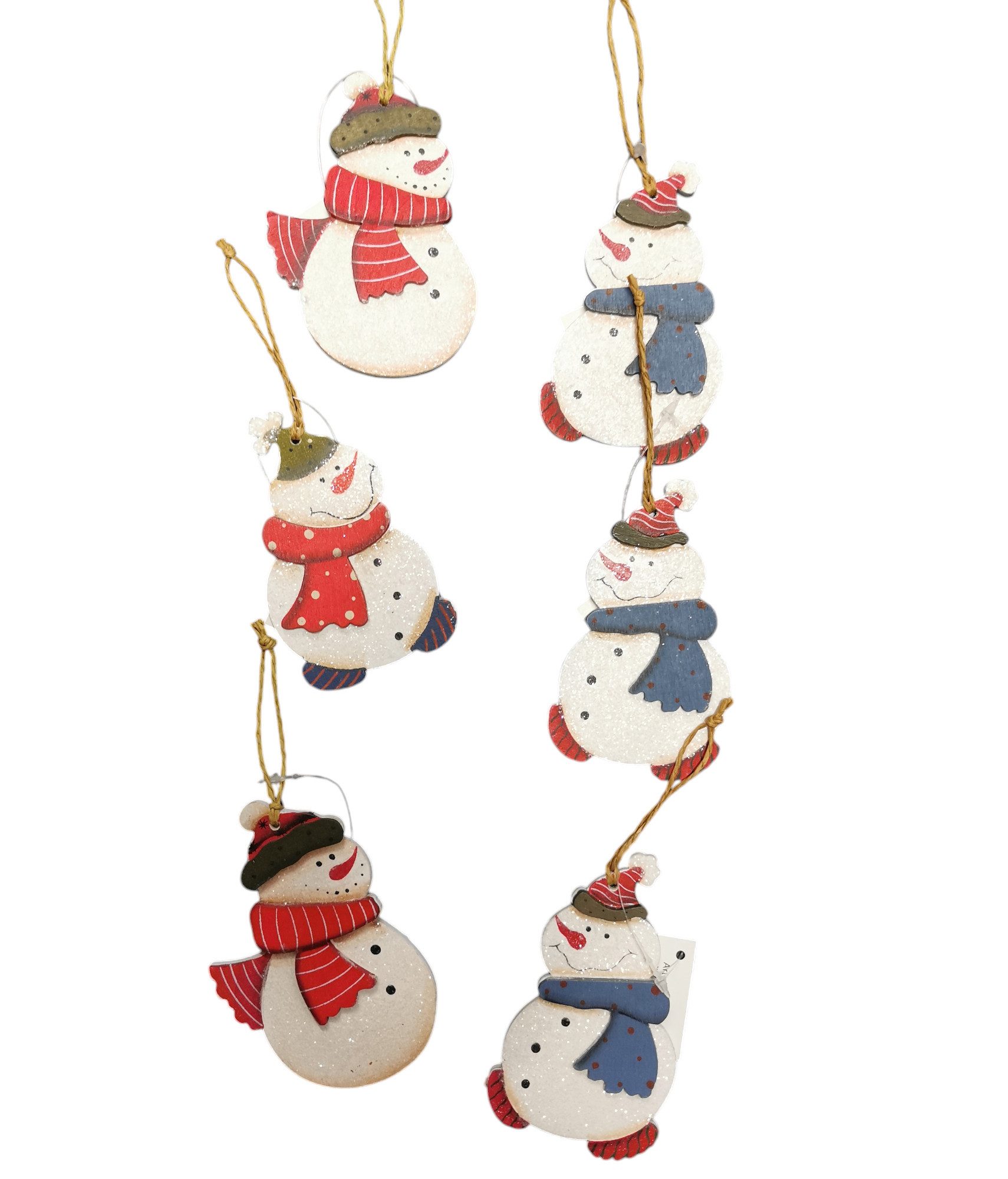 Christbaumschmuck Baumanhänger 6er Set aus Holz, Schneemann oder Weihnachtsmann