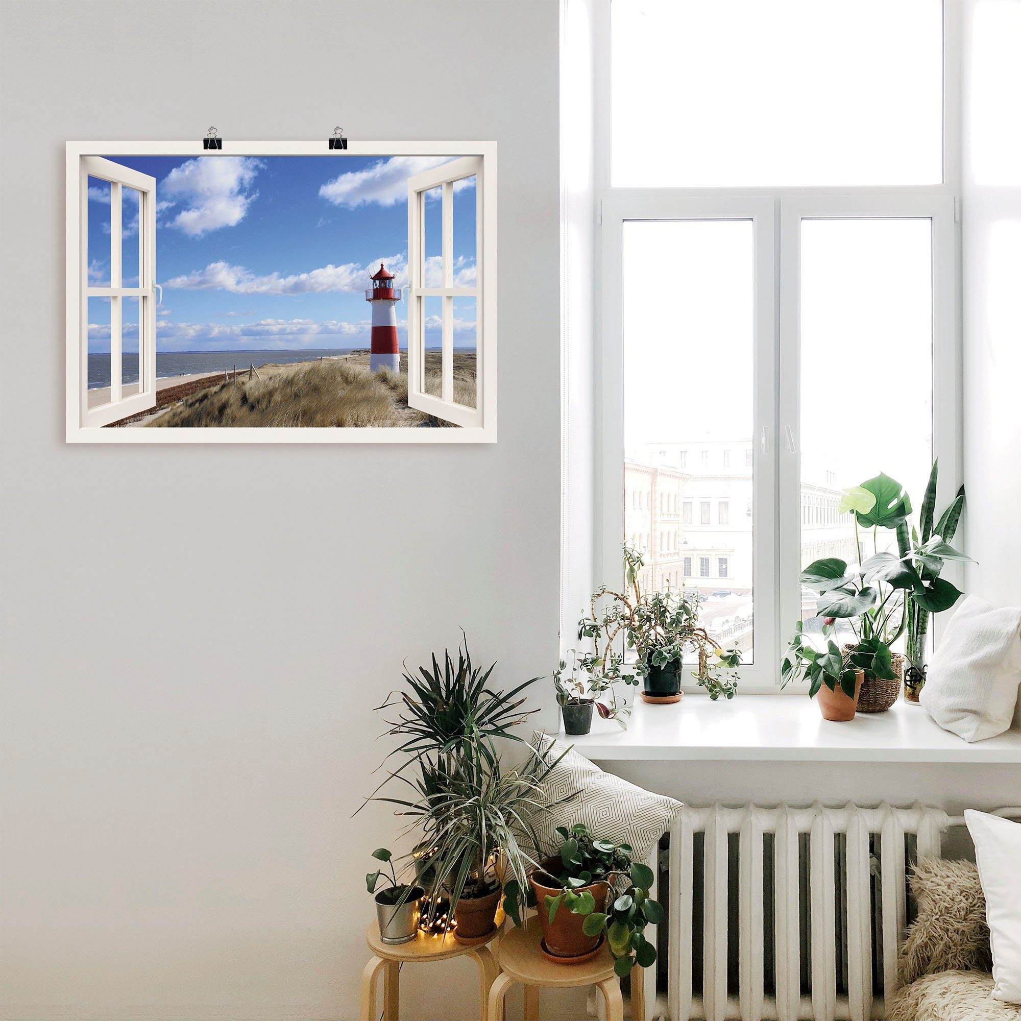 Artland Wandbild Fensterblick - Leuchtturm Sylt, Fensterblick (1 St), als Leinwandbild, Poster in verschied. Größen