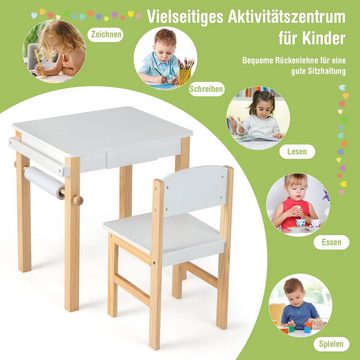 KOMFOTTEU Kindertisch (Set), mit Stuhl, Schublade, Papierrolle & 2 Markern