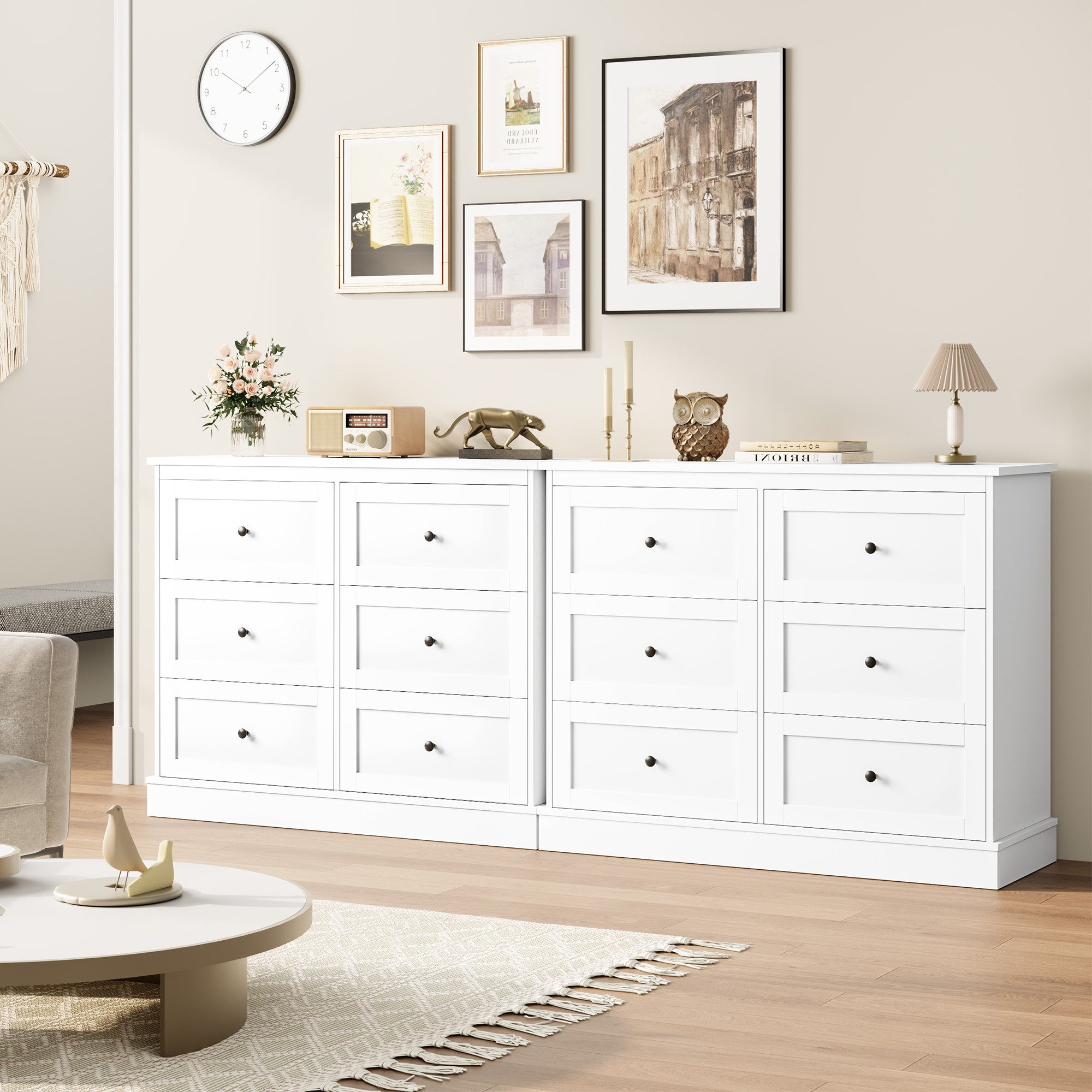 Homfa Kommode, Weiß Sideboard mit 6 Schubladen Schlafzimmer, Wohnzimmer 108x87x40cm