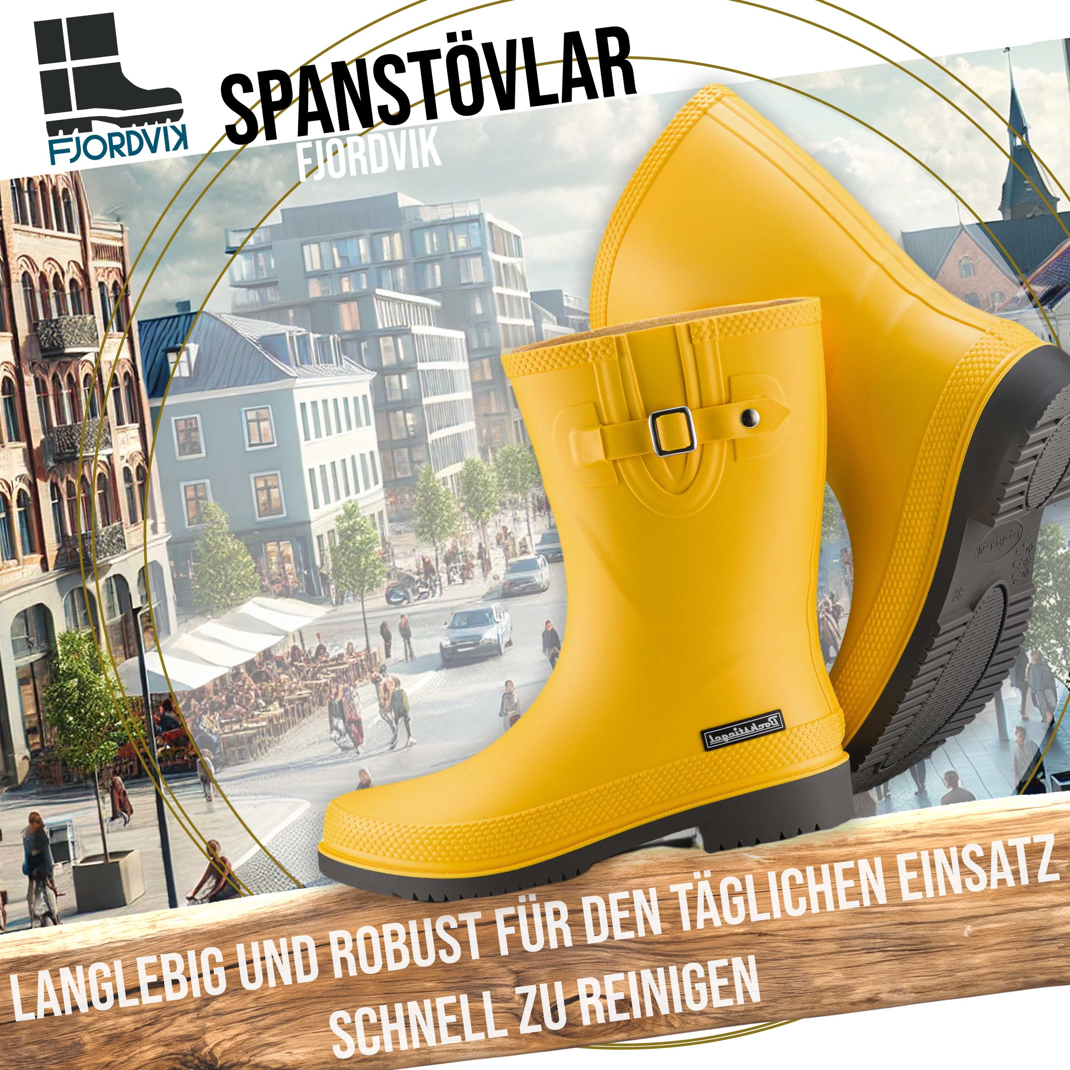 Fjordvik Spanstövlar Allwetterstiefel Mattes Finish 40 Gelb-Schwarz Gummistiefel Perfekt für die Stadt Spaziergänge Gassigehen – Bild 5 von 5