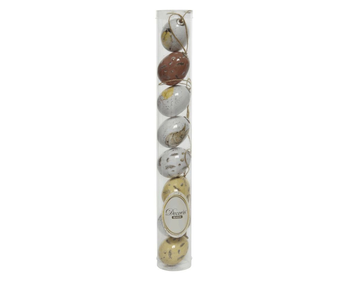 Decoris season decorations Osterei, Ostereier zum Aufhängen mit Federn und Tiere Motiv 5cm Mix 8 Stück