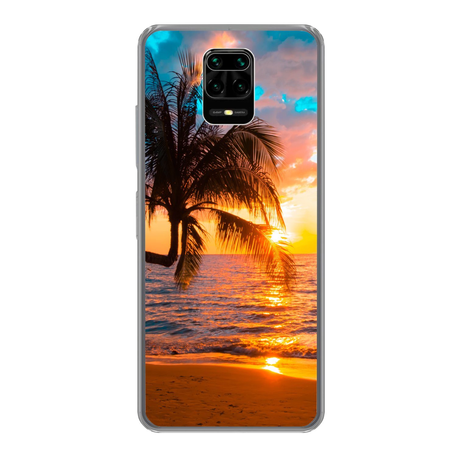 MuchoWow Handyhülle für Xiaomi Redmi Note 9 Pro Palme - Sonnenuntergang - Horizont - Stran, Phone Case, Silikon, Schutzhülle Dünn