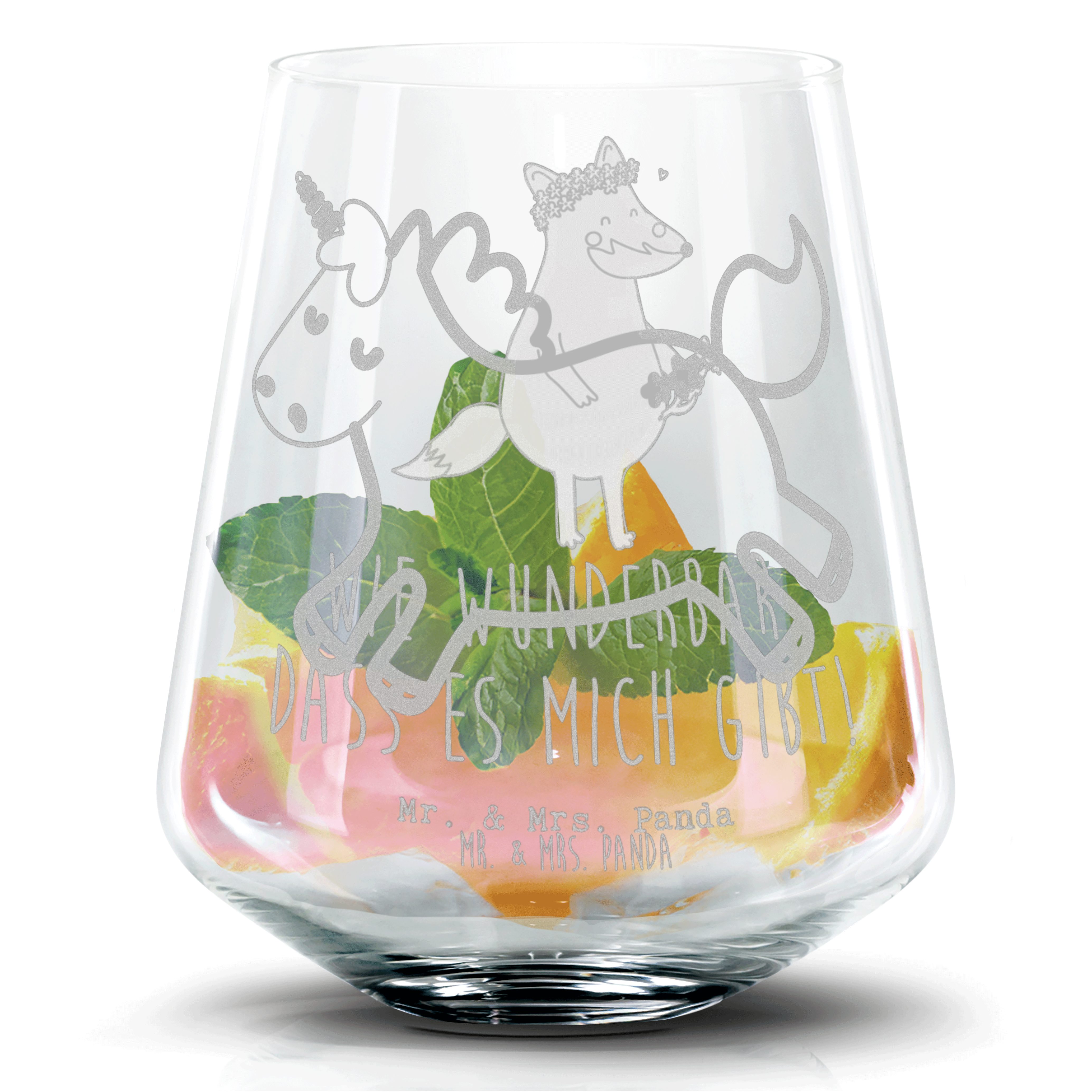 Mr. & Mrs. Panda Cocktailglas Einhorn Happy - Transparent - Geschenk, Einhorn Deko, fröhlich, Cockt, Premium Glas, Einzigartige Gravur