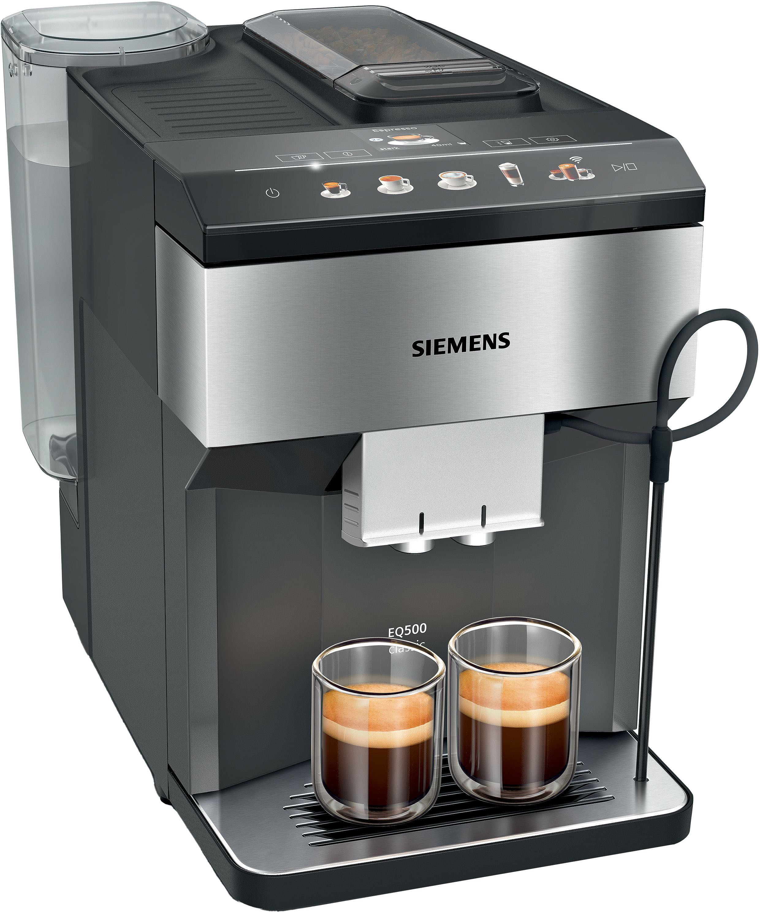 SIEMENS Kaffeevollautomat EQ500 integral TP516DX3, App-Steuerung, Doppeltassenfunktion, intuitives Farbdisplay, automatische Dampfreinigung, edelstahl