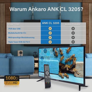 Ankaro ANK CL-3205 LCD-LED Fernseher (81 cm/32 Zoll, HD-ready, Triple Tuner DVB-S2 / DVB-T2 / DVB-C - CI+ Steckplatz)