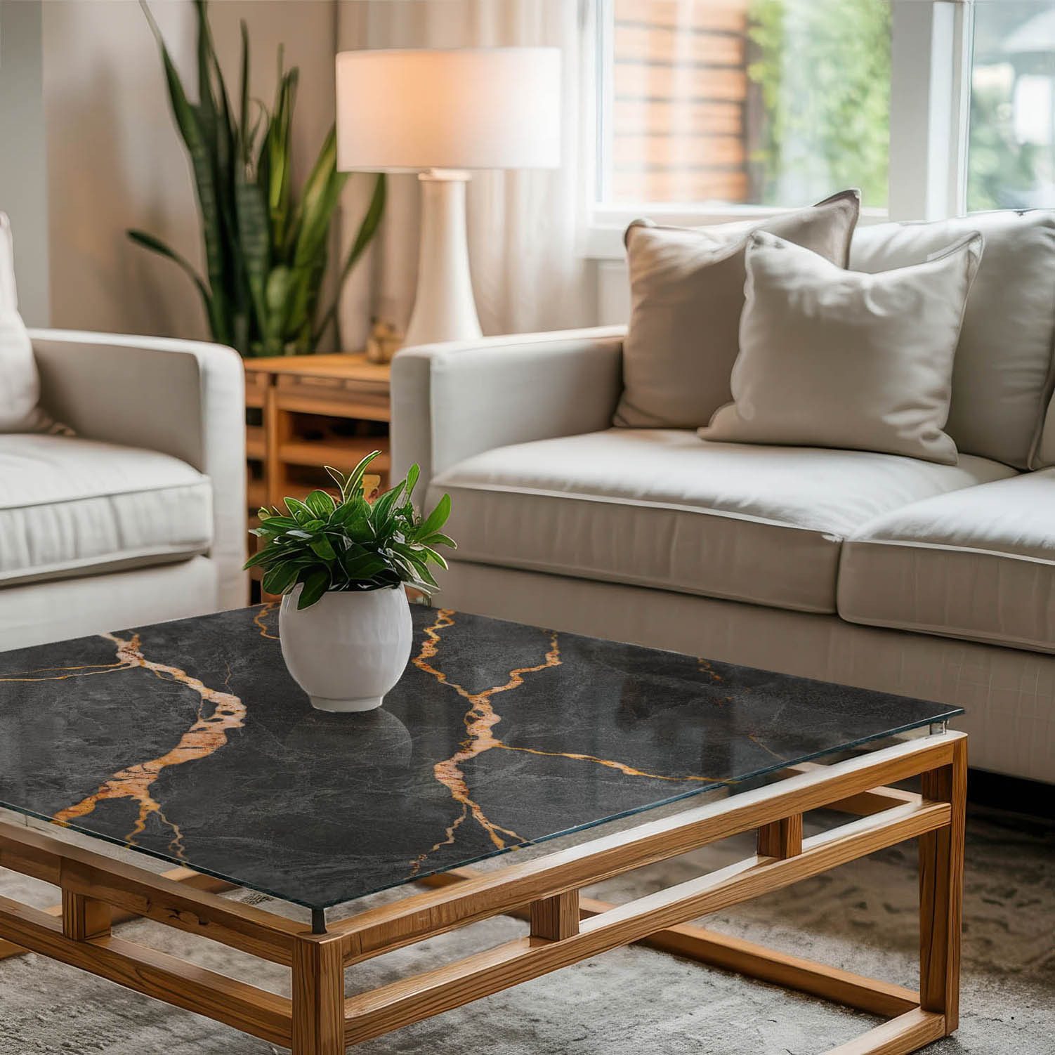 Tulup Tischplatte Tisch Glasplatte Ersatz Marmormuster mit Adern Glas Tisch günstig online kaufen