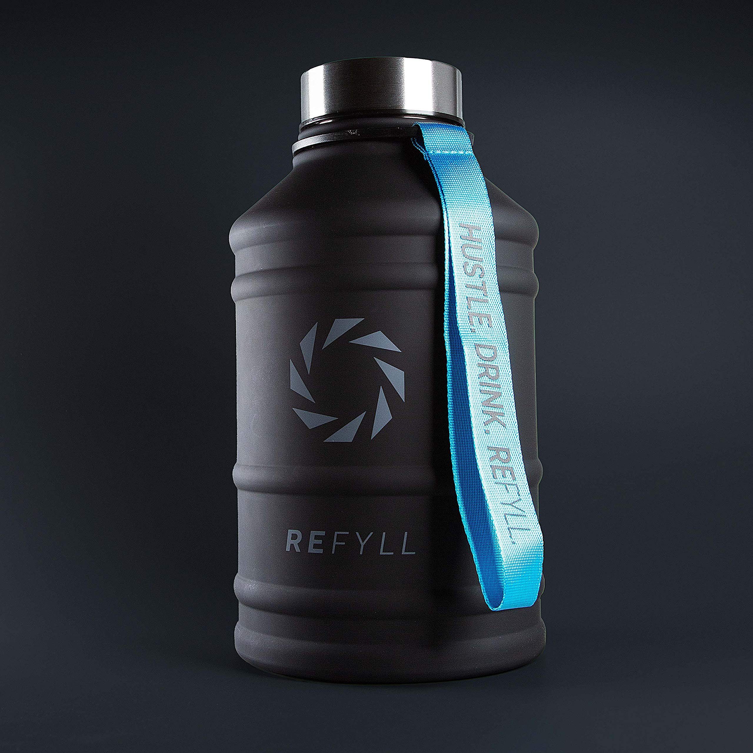 und robust, Edelstahl L Fitness für Trinkflasche REFYLL Trinkflasche Water auslaufsicher Hero Trinkflasche Jug 2,2 Black Midnight Auslaufsicher, 2,2L, 1,3L Gym, Sport,