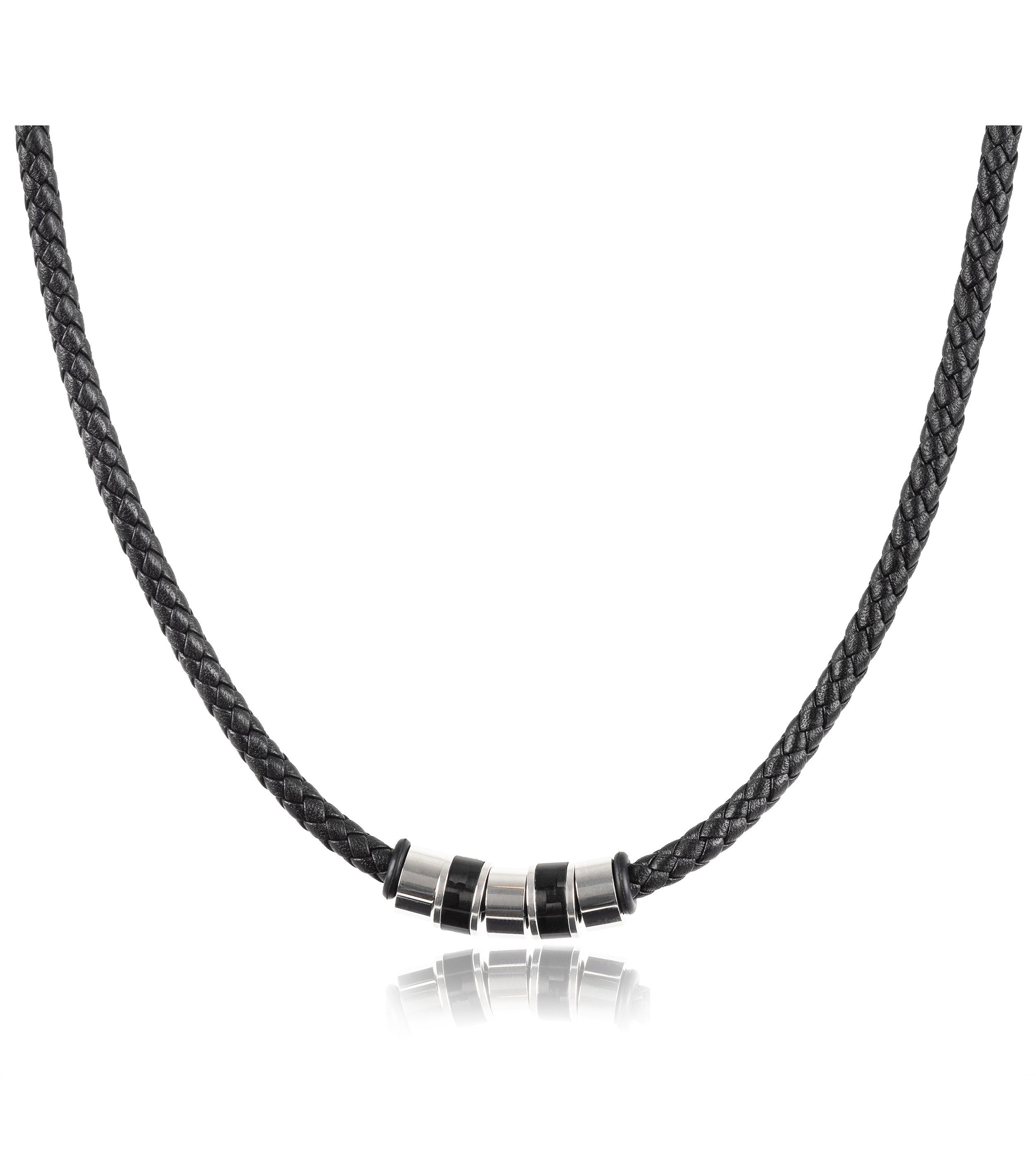 David Galvani Kette mit Anhänger mit in Herren Lederkette Beads, Handmade Silber Deutschland Schwarz Edelstahl