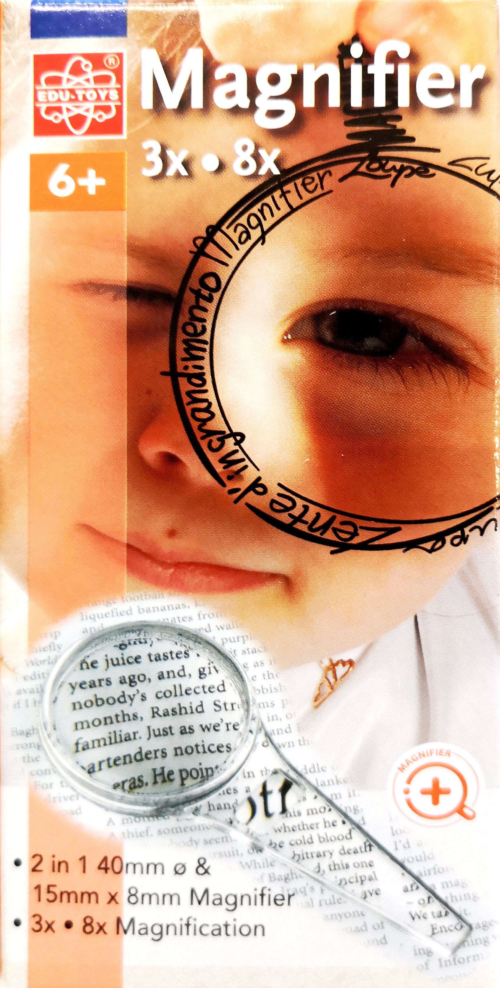 Edu-Toys Handlupe Acrylhandlupe 40mm mit 15x8mm 8fach Lesehilfe Lupe Vergrößerungsglas