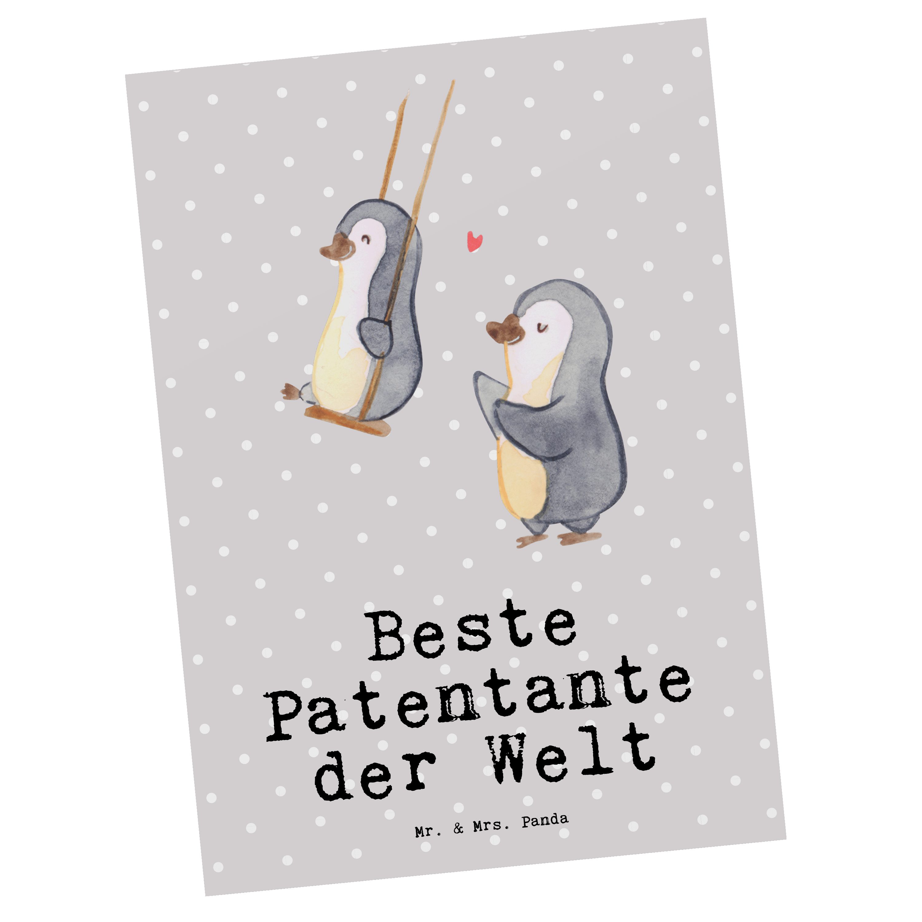 Mr. & Mrs. Panda Postkarte Pinguin Beste Patentante der Welt - Grau Pastell - Geschenk, Geschenk