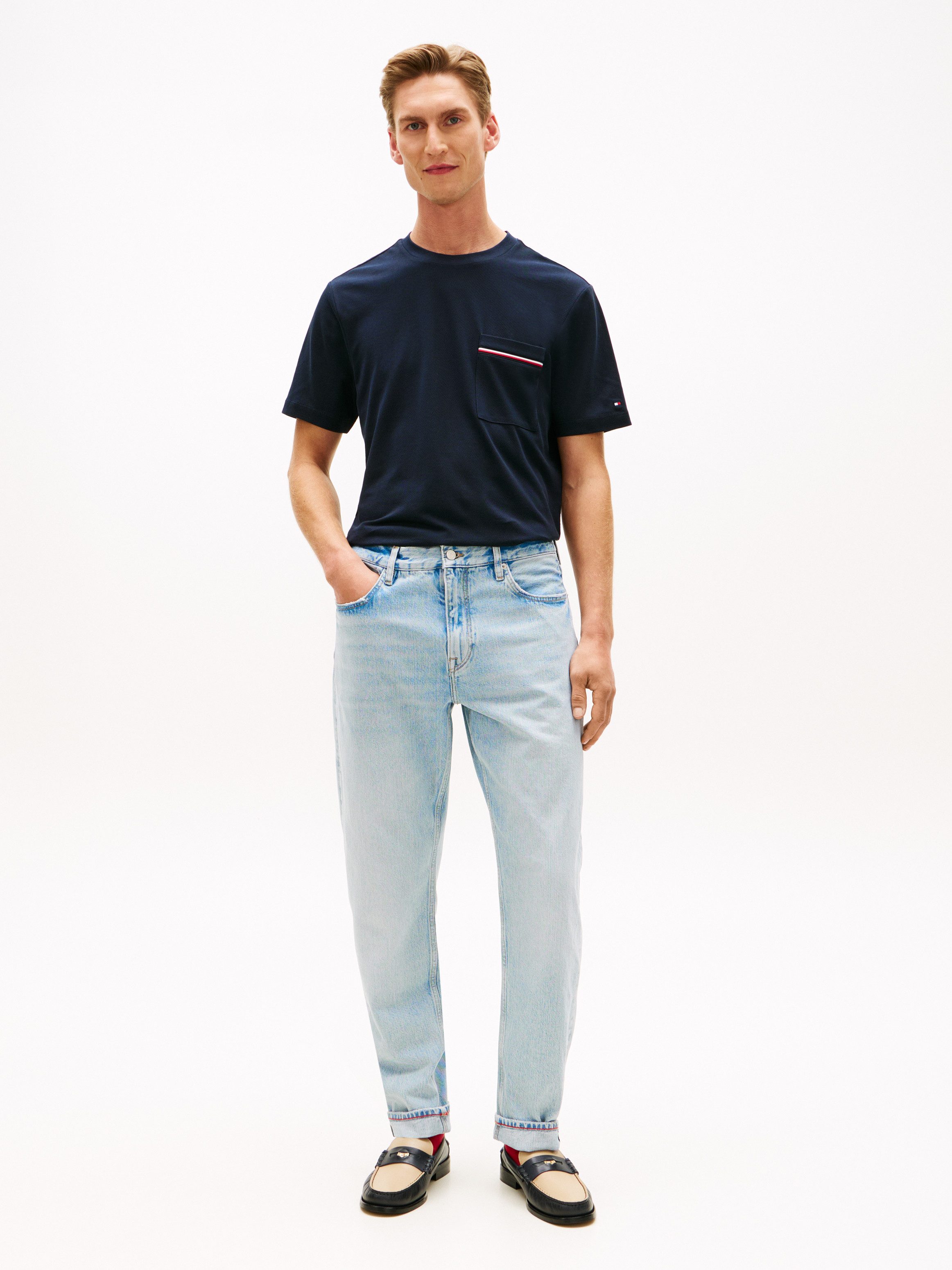 Tommy Hilfiger T-Shirt GLOBAL STRIPE PIQUE POCKET Regular fit mit Brusttasche – Bild 3 von 5