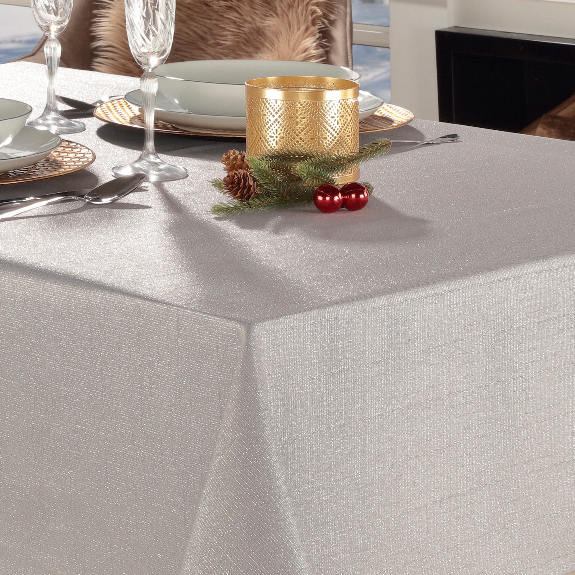 Beautex Tischdecke Lurex Tischdecke Weihnachten, Silber Gold glänzend, Weihnachtstisch (1-tlg)