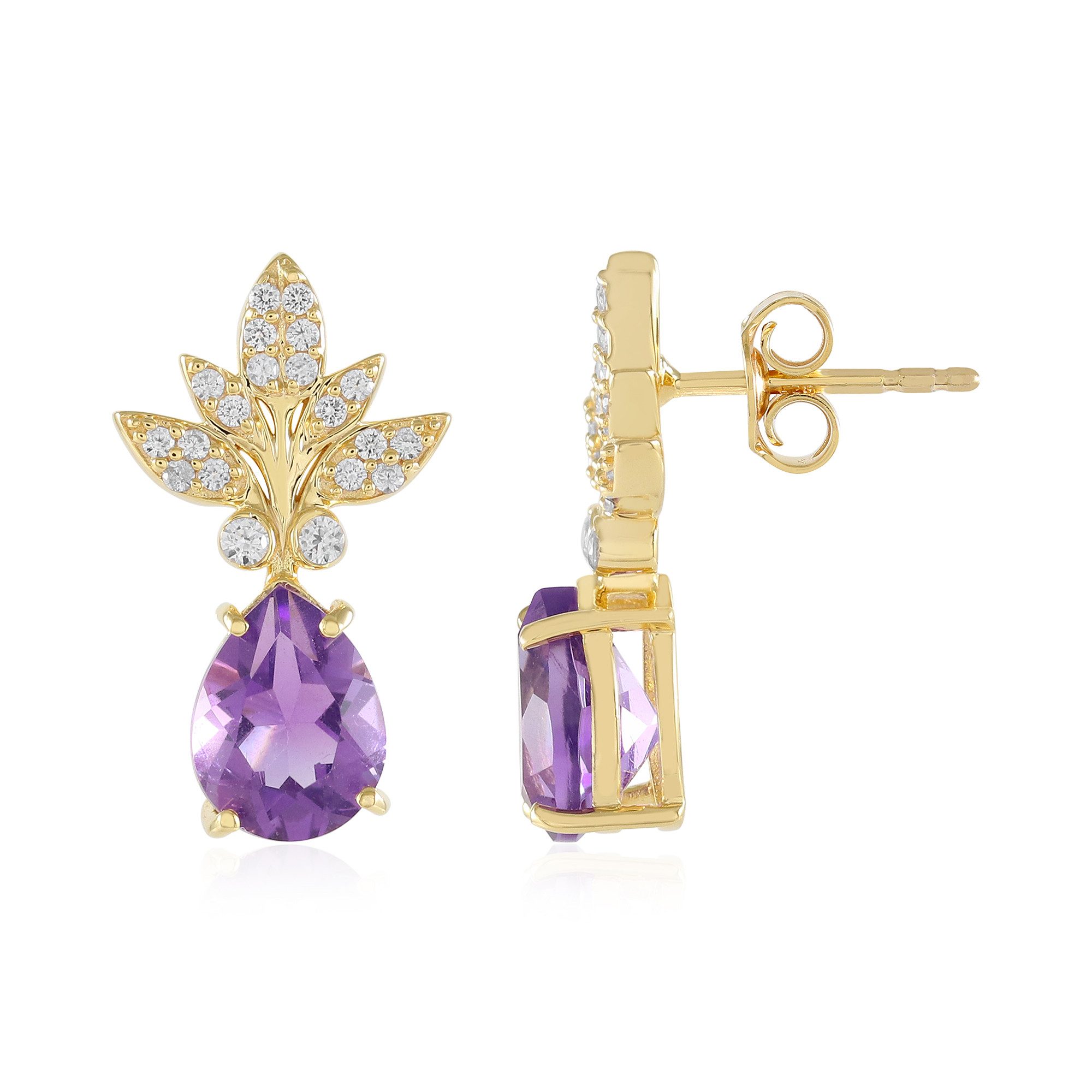 Ohrring-Set Marokkanische Amethyst-Ohrringe aus vergoldetem Silber