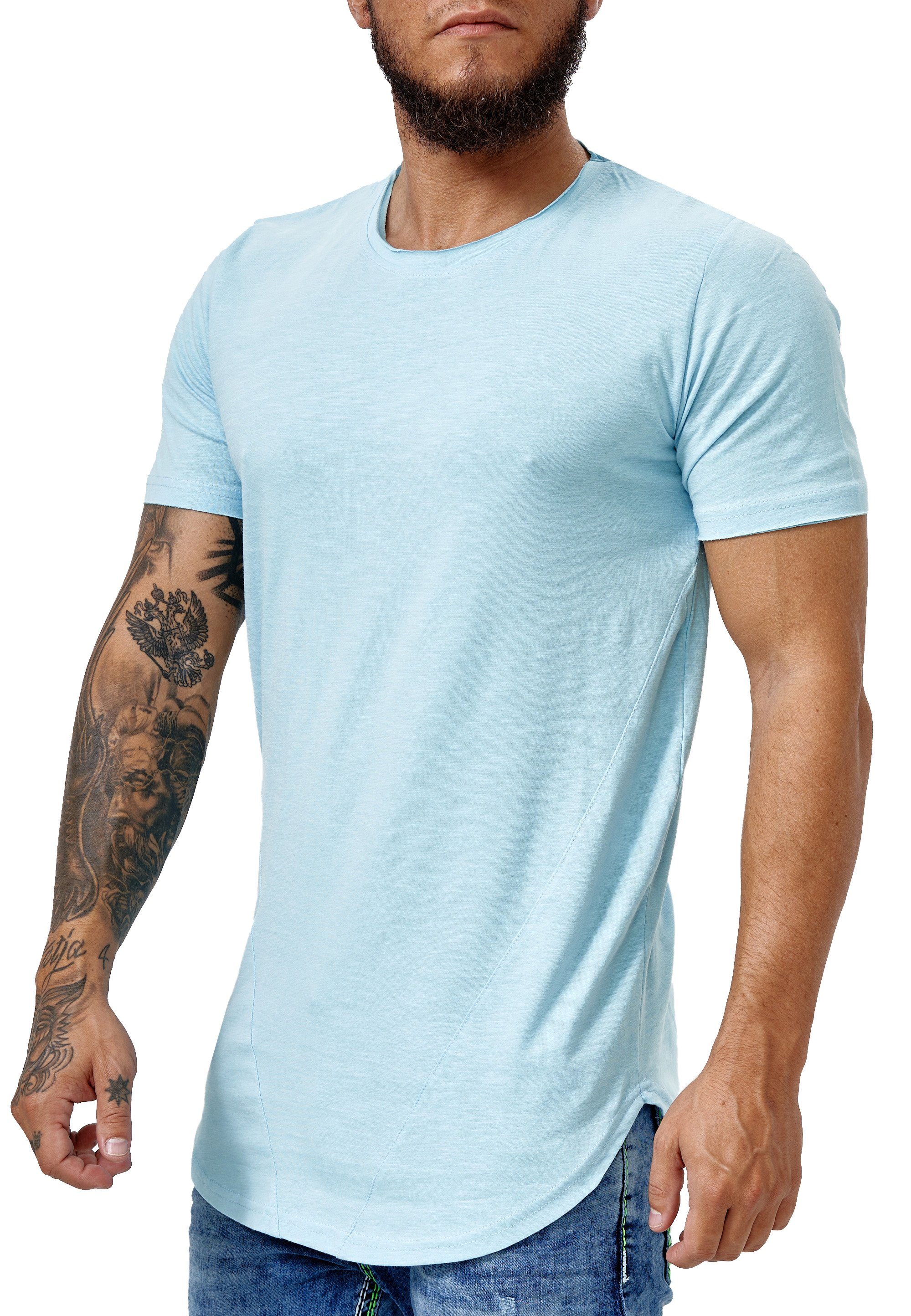 OneRedox T-Shirt TS-3751C (Shirt Polo Kurzarmshirt Tee, 1-tlg., im modischem Design) Fitness Freizeit Casual Blau | T-Shirts
