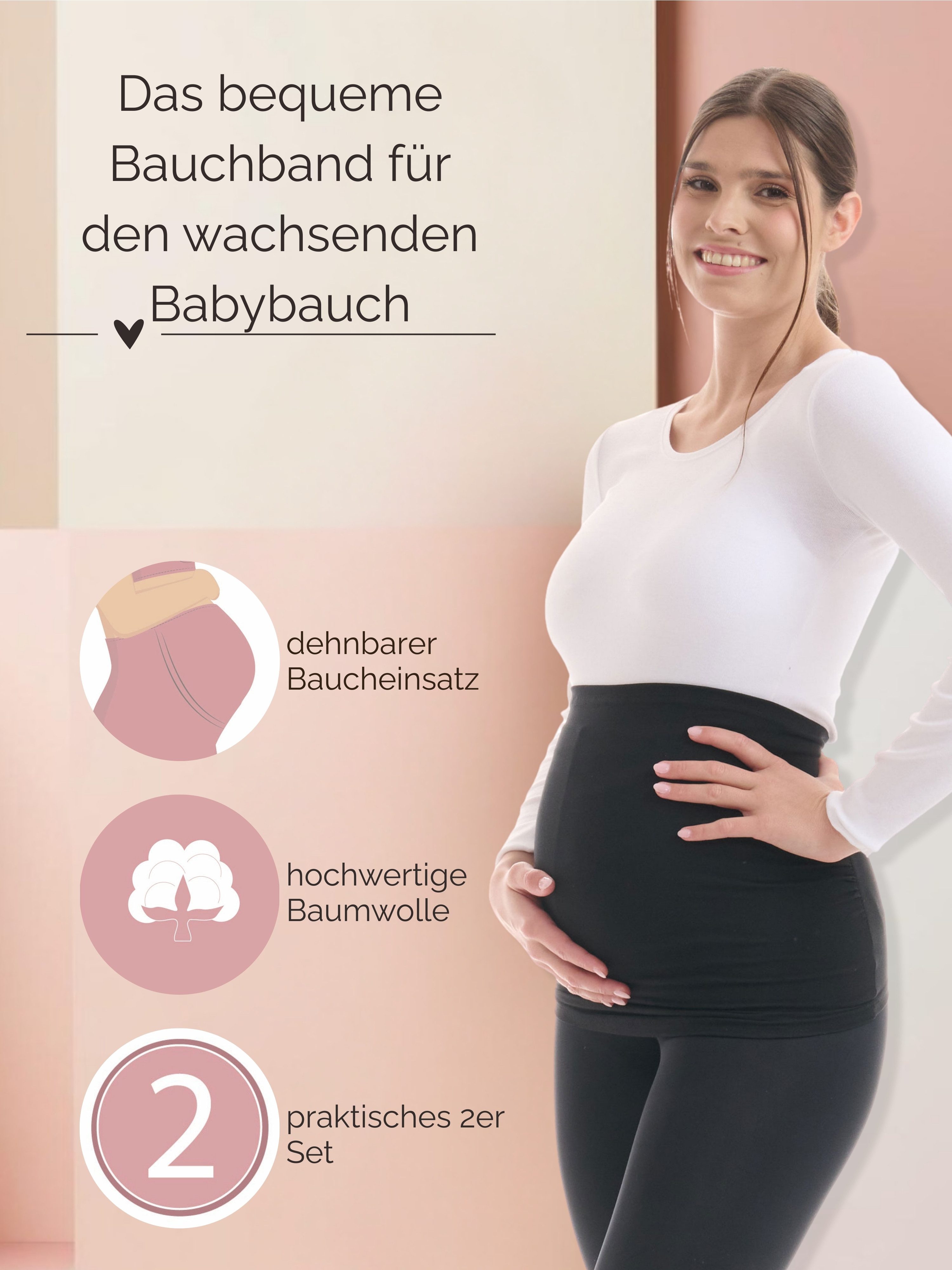 Herzmutter Bauchband Umstands-Bauchband - 2er Set – Baumwolle (2-tlg., 2er Set) Baumwolle