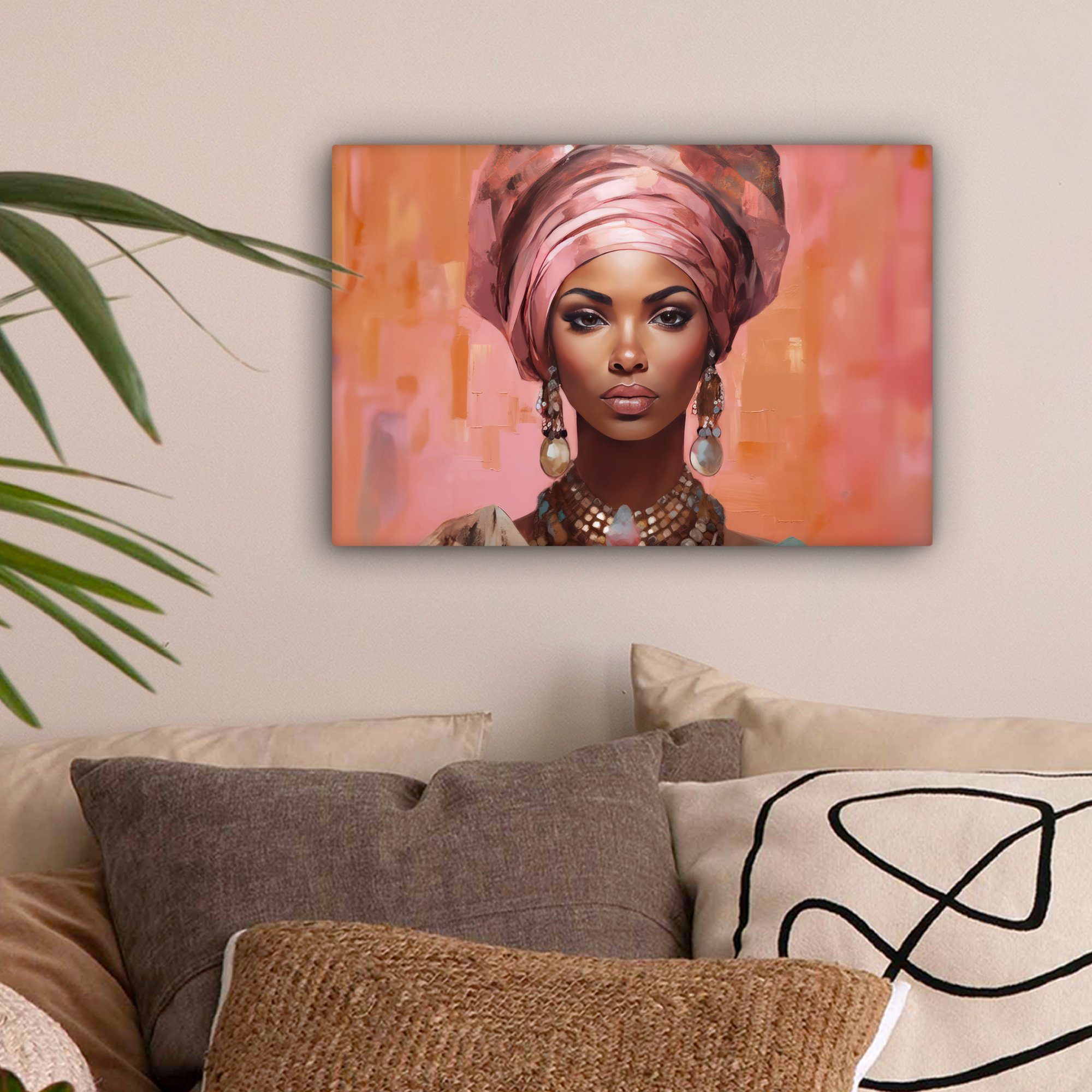 OneMillionCanvasses® Leinwandbild Kunst - Frau - St), 30x20 (1 Porträt, Aufhängefertig, Rosa - - Leinwandbilder, cm Wanddeko, Schmuck Wandbild