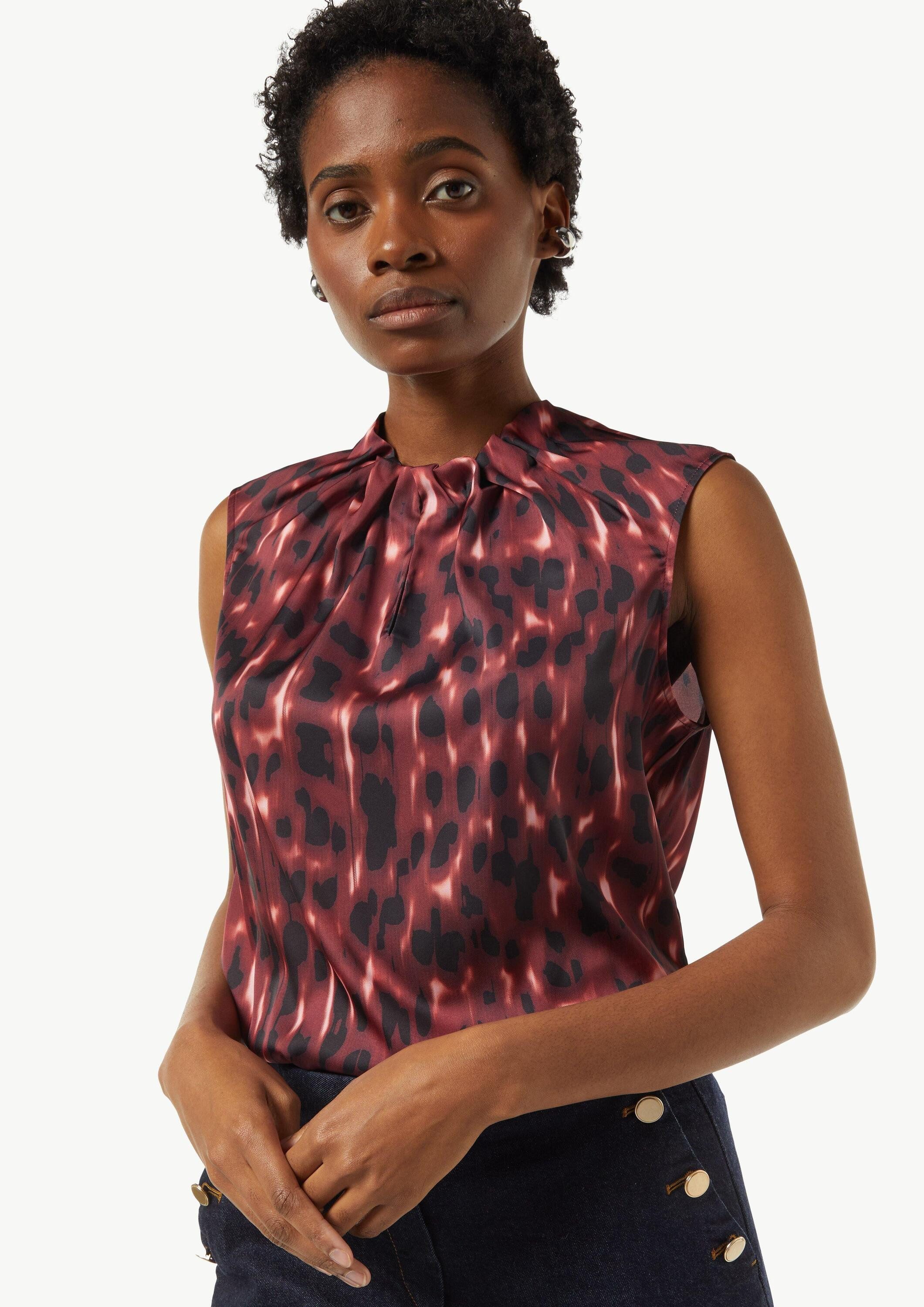 comma Blusentop Bluse Satinbluse mit Raffung