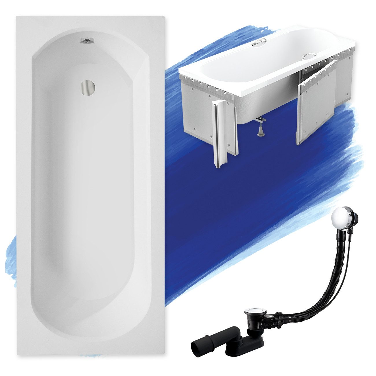 KOLMAN Badewanne Rechteck Intrica Slim 150x75, Ablaufgarnitur & Füße GRATIS