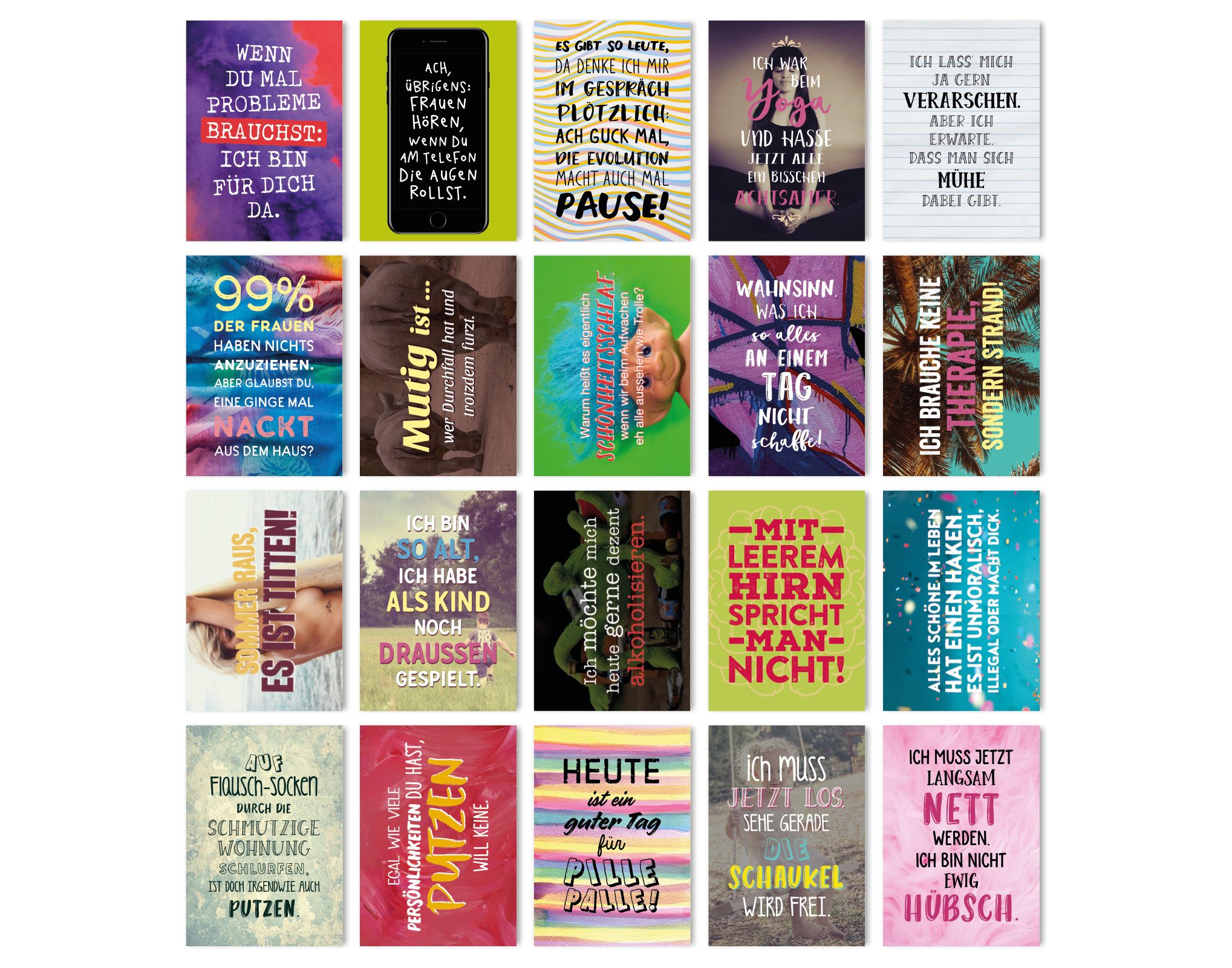 TypeStoff Grußkarten TypeStoff 20er Postkarten-Spar-Set DIN A6 – 20 Sprüchen & Motive