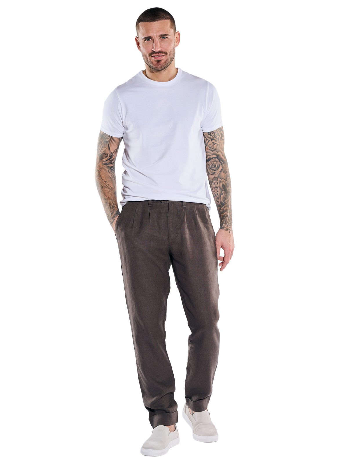 emilio adani Chinohose Herren Chino aus 100% Leinen, Dunkelbraun