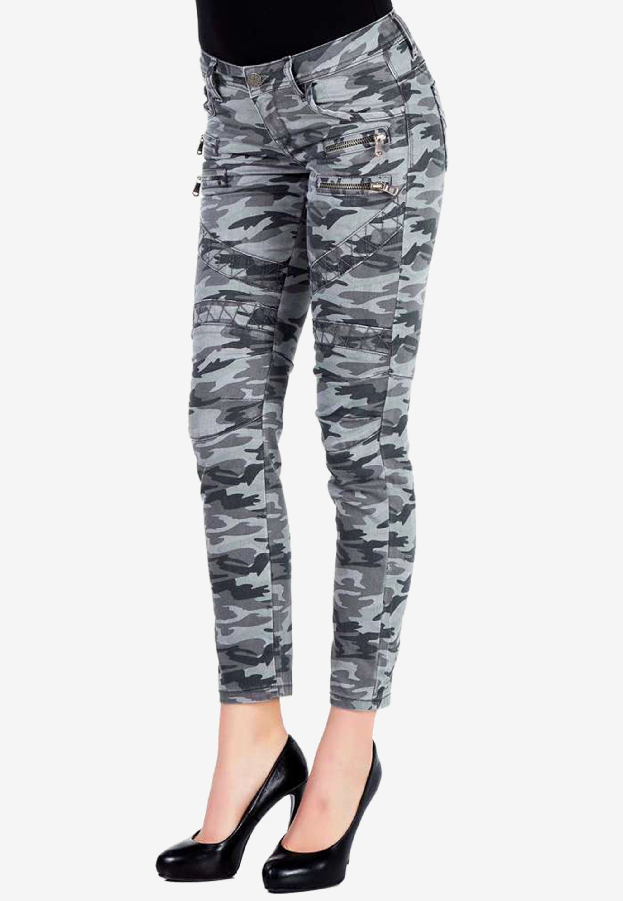 Damen Jeans Cipo & Baxx Slim-fit-Jeans mit trendigem Military-Muster