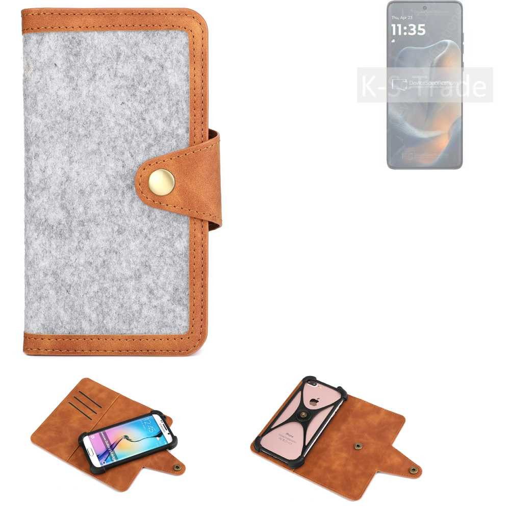 K-S-Trade Handyhülle für Motorola Edge 60, Handyhülle Schutzhülle Filz-Hülle Kunst-Leder hellgrau braun