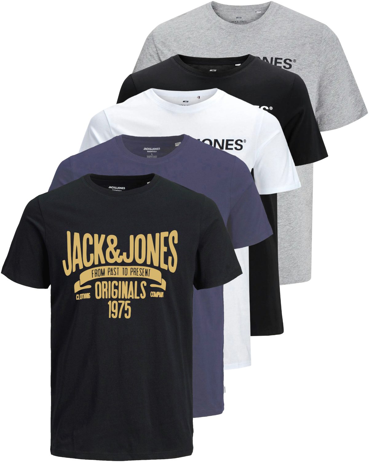 Jack & Jones Print-Shirt Bedrucktes T-Shirt aus Baumwolle (5er-Pack)