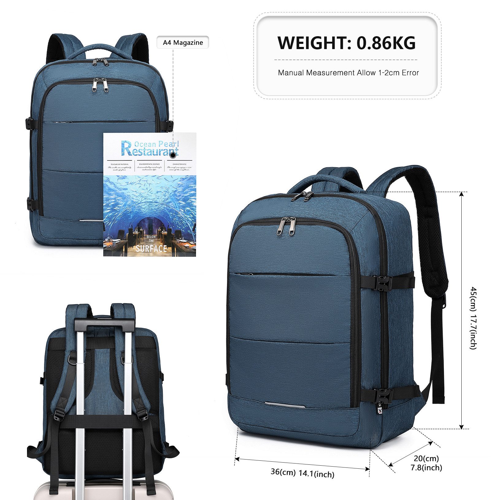 KONO Reiserucksack Gepäcktasche 45 x 36 x 20 cm Easyjet Laptop Wochenende S günstig online kaufen