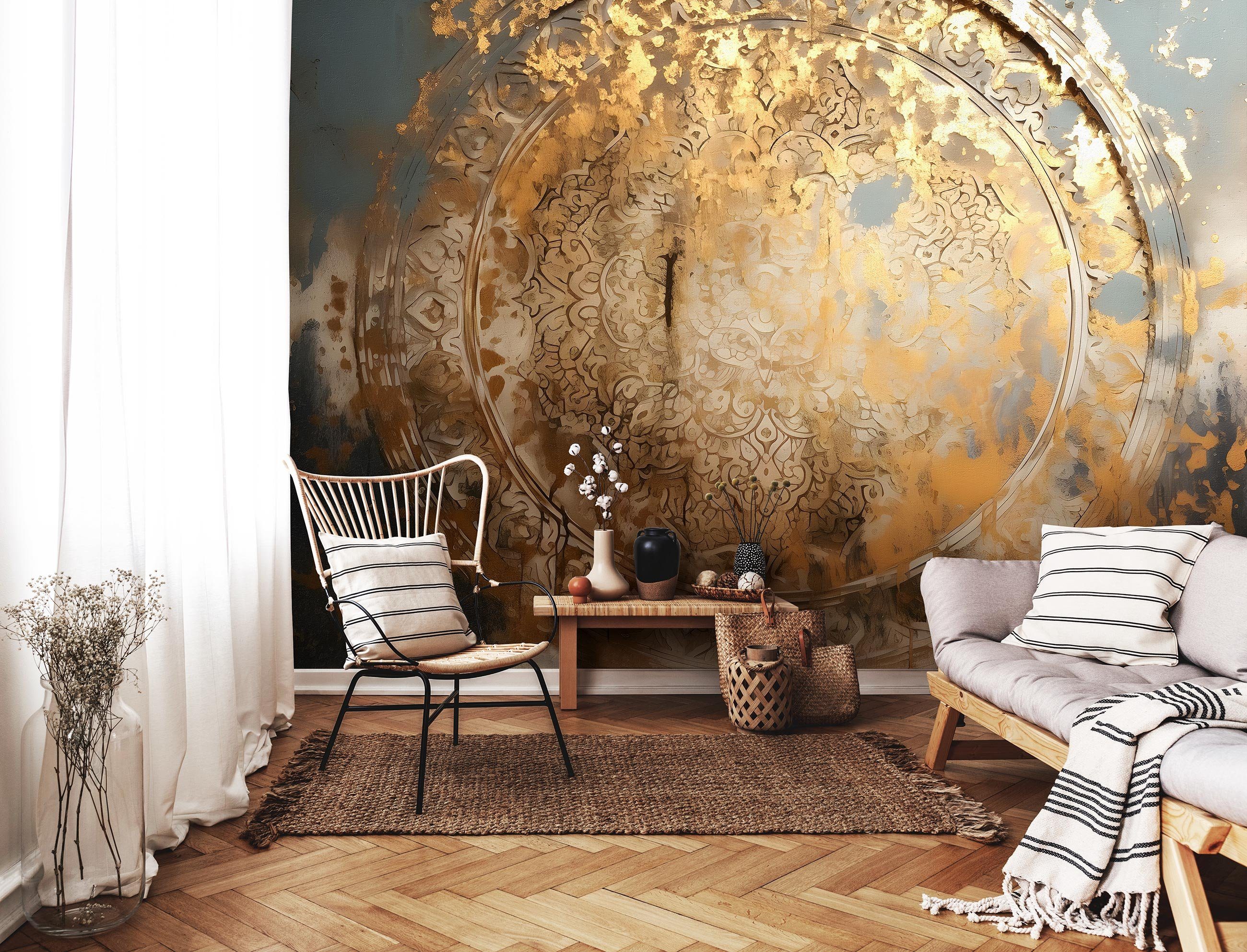 Ornamnet, Schlafzimmer Struktur Glatt Fototapete Wohnzimmer Wallarena Vliestapete Vlies Tapete Kleister Motivtapete Wandtapete, Kunst, Gold Vlies Tapete Vinyl, inklusive Mandala Beton