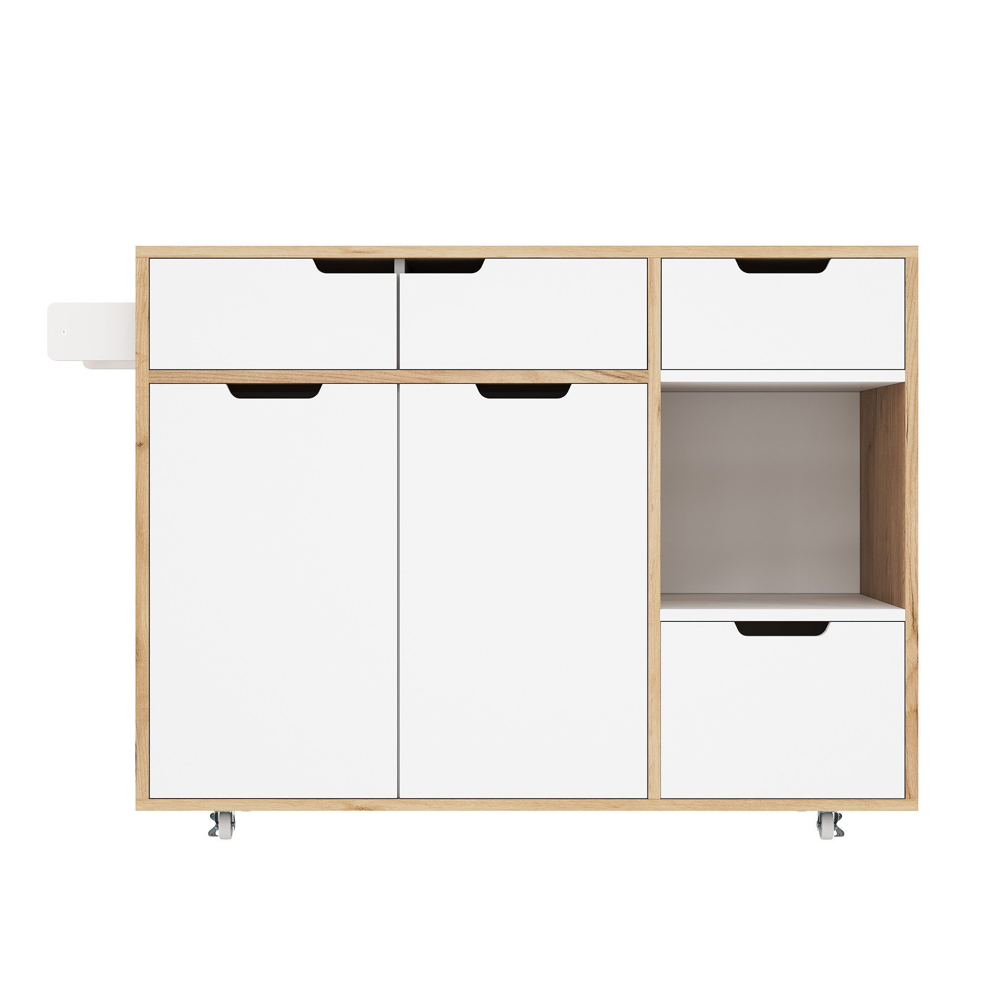 LVHOM Küchenwagen Küchenschrank, 360°drehbare,feststellbare Rollen,bewegliches Sideboard, (120×46×85cm, drei Schubladen+sechs Einlegeböden, geschlossene und offene Fächer, Handtuchhalter an einer Seite, klappbare Arbeitsplattenablagen, können als Bar genutzt werden), robust und langlebig, bis zu 50kg, für Küchen, Restaurant,Home-Office