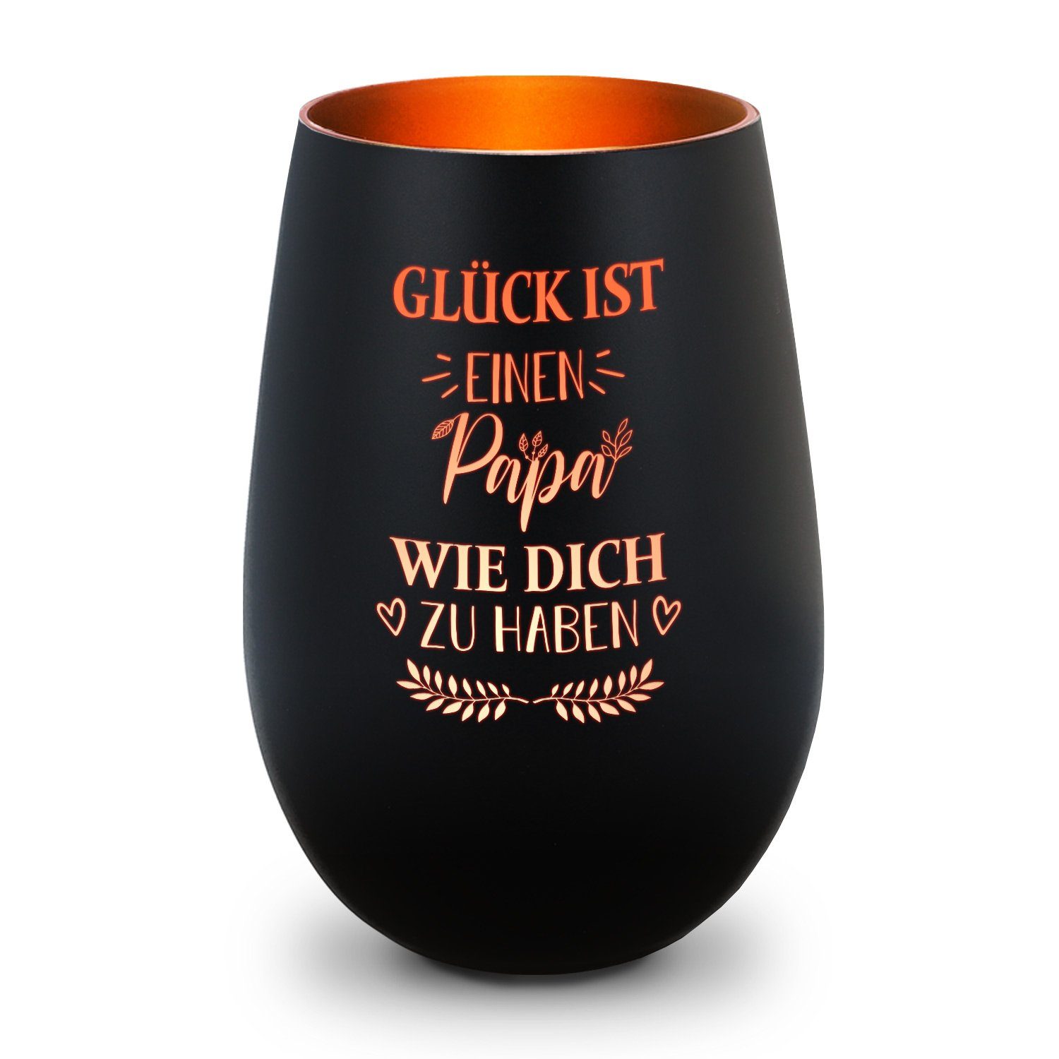 GRAVURZEILE Windlicht aus Glas mit Gravur - Glück ist einen Papa wie Dich zu haben - Deko (Schwarz/Bronze), Geschenke für Frauen und Männer zum Geburtstag und weitere Anlässe