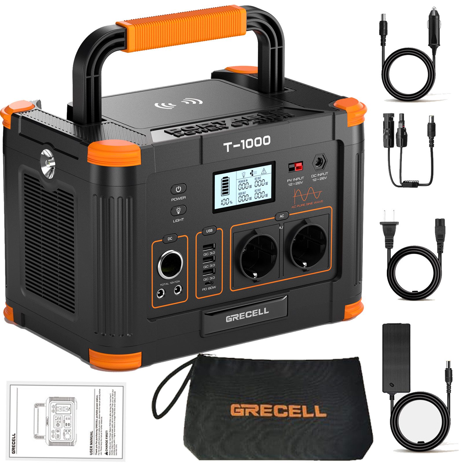 HiQuick Tragbare Powerstation Solar Generator 1000W Akku Notstromaggregat 230V Akku (1,2 V)