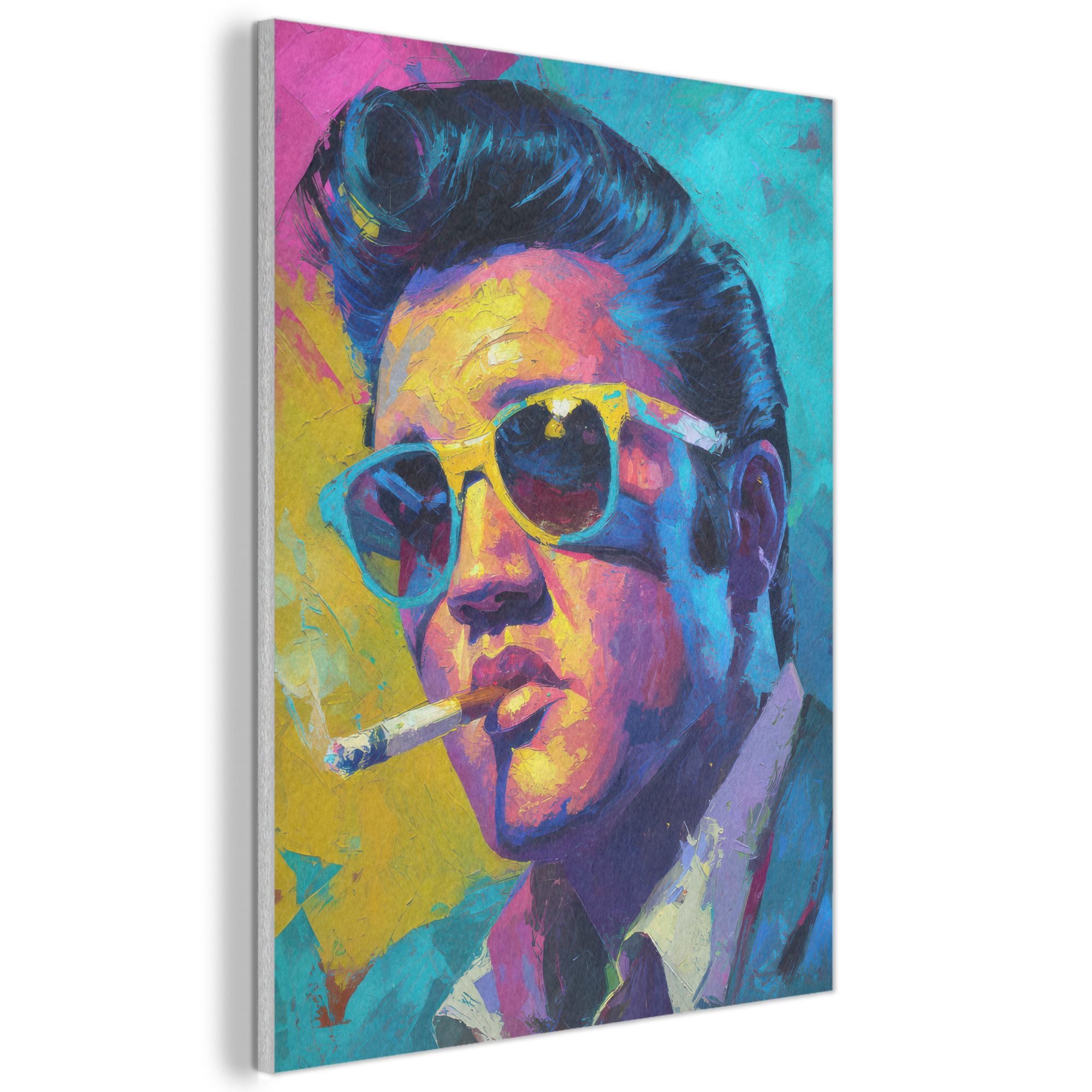 MuchoWow Gemälde Porträt - Zigarette - Bunt - Brille, Fotodruck (1 St), Akustikpaneele, Wandpaneele, Schalldämmung, Akustikbilder 30x40 cm