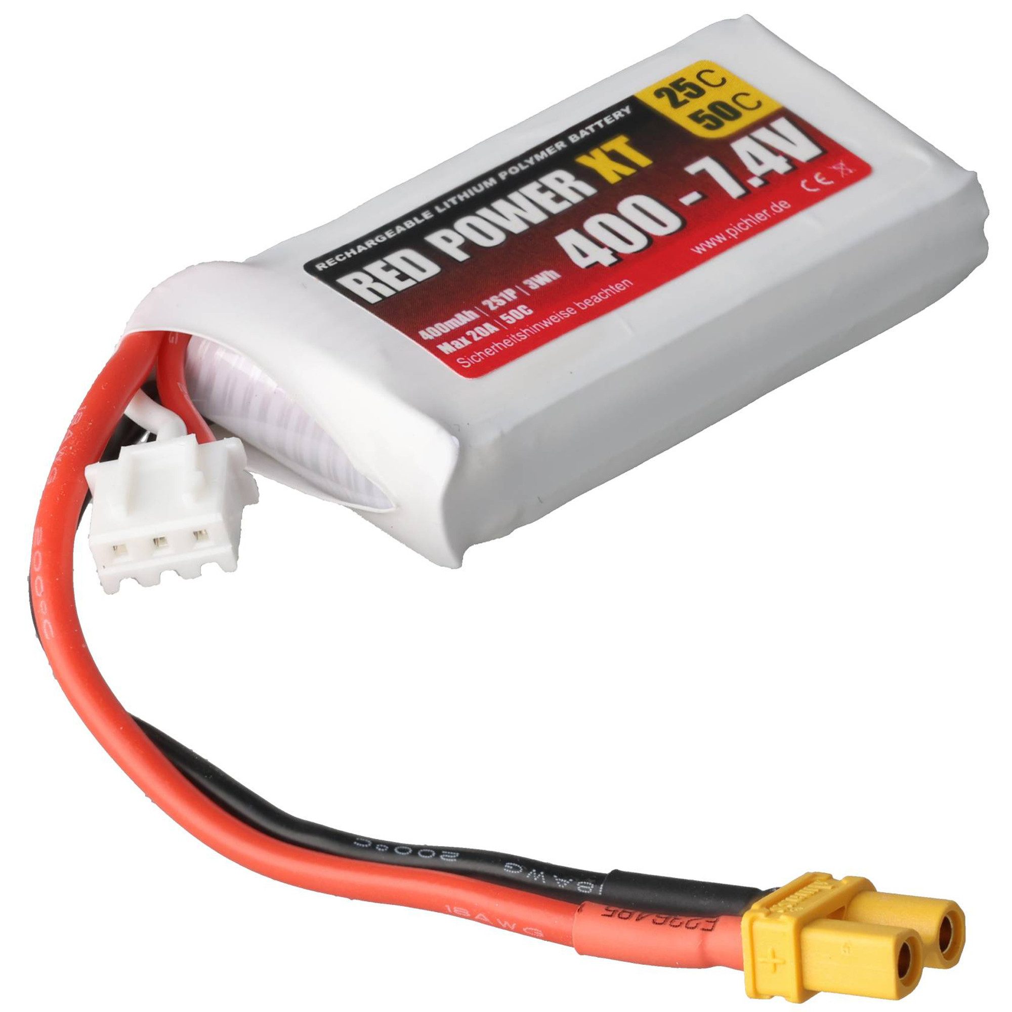 PICHLER Pichler RED POWER XT LiPo Akku 400 mAh – 7,4 V 2S1P mit XT30 Stecker Akku 400 mAh (7,4 V)