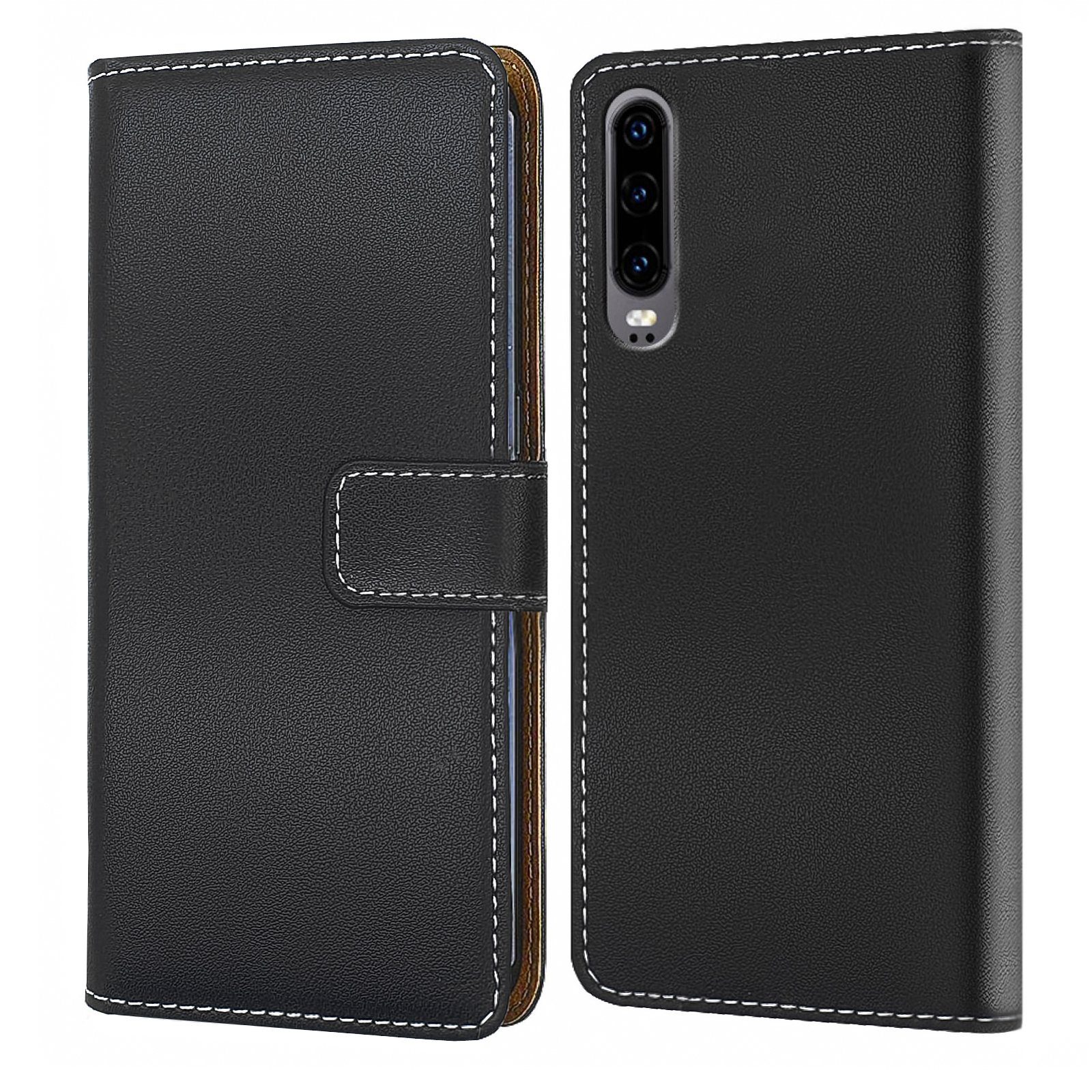 Numerva Handyhülle Bookstyle Etui Handytasche Schutzhülle für Huawei P30 / Lite / Pro, Klapphülle Flip Cover Schwarz