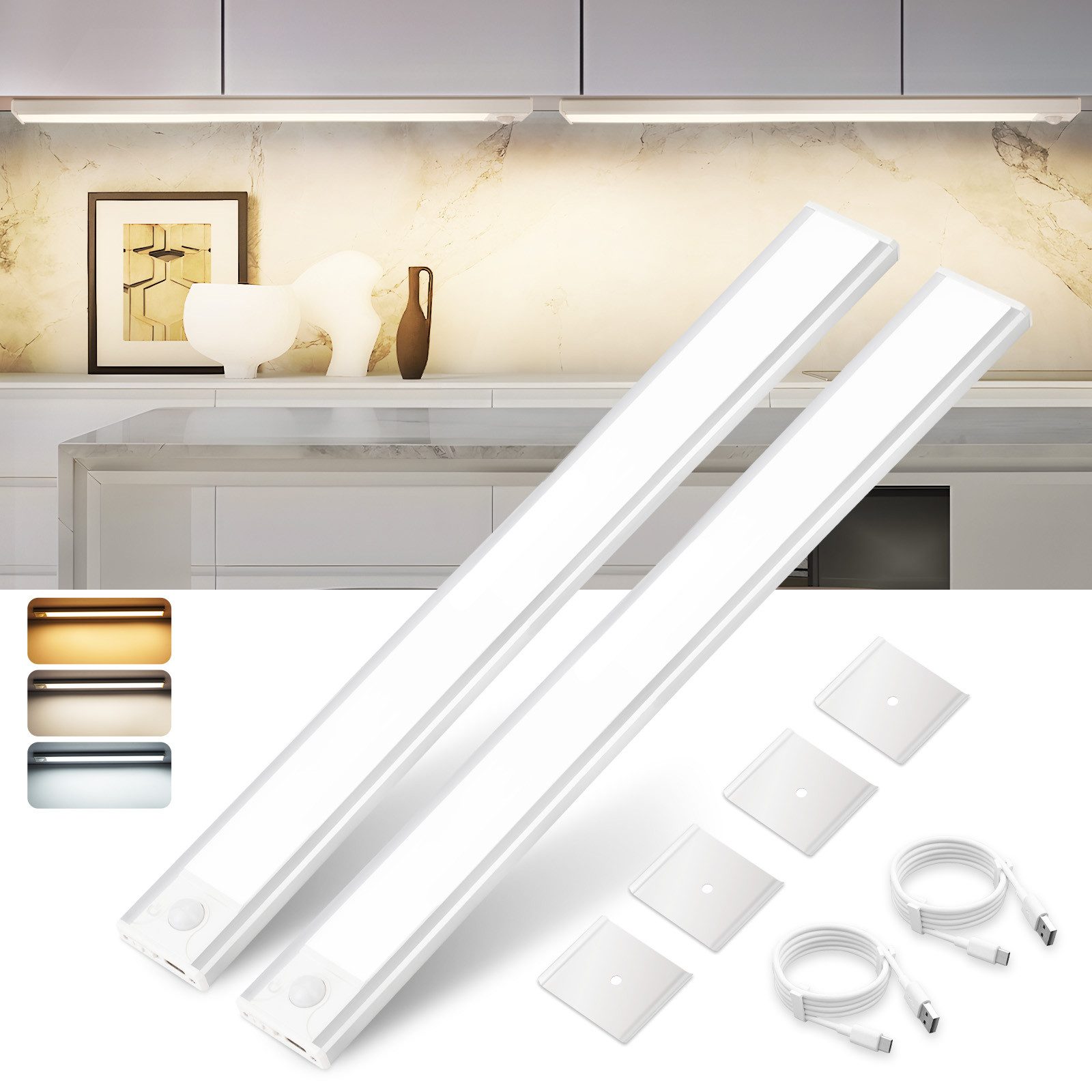 LED Unterbauleuchte mit Bewegungsmelder Aufladbar Schranklicht USB 1500mAh Flur Cabinet